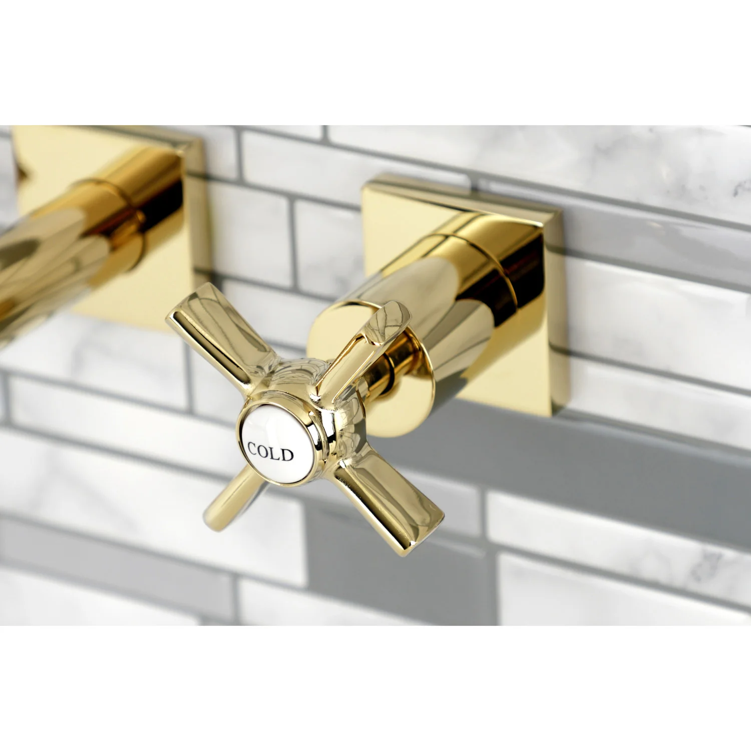 Kingston Sona KS6122ZX - Millennium Double-Handle 3-Hole Wall Mount Bathroom Faucet, Polished Brass - Image 2