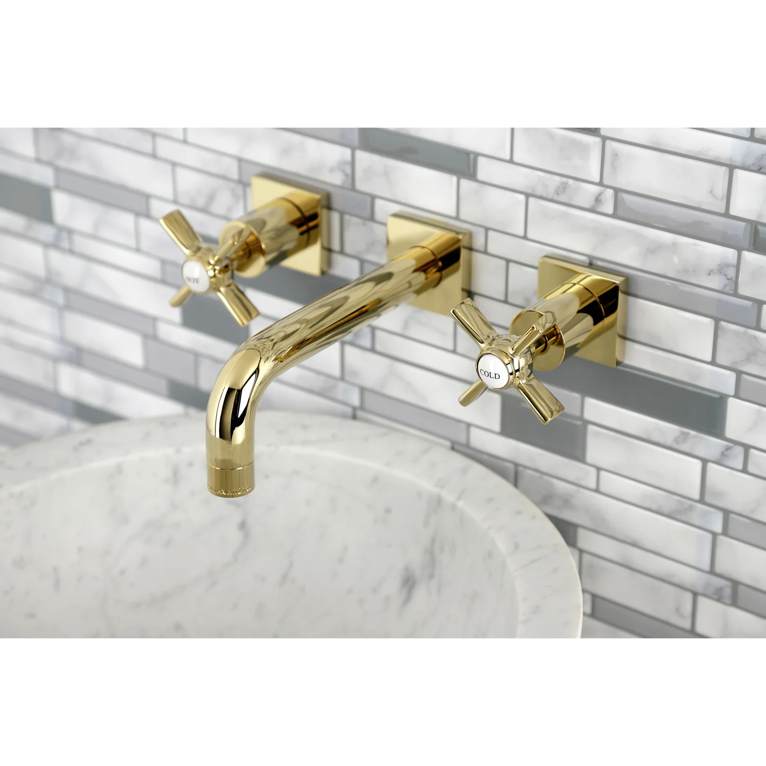 Kingston Sona KS6122ZX - Millennium Double-Handle 3-Hole Wall Mount Bathroom Faucet, Polished Brass - Image 5