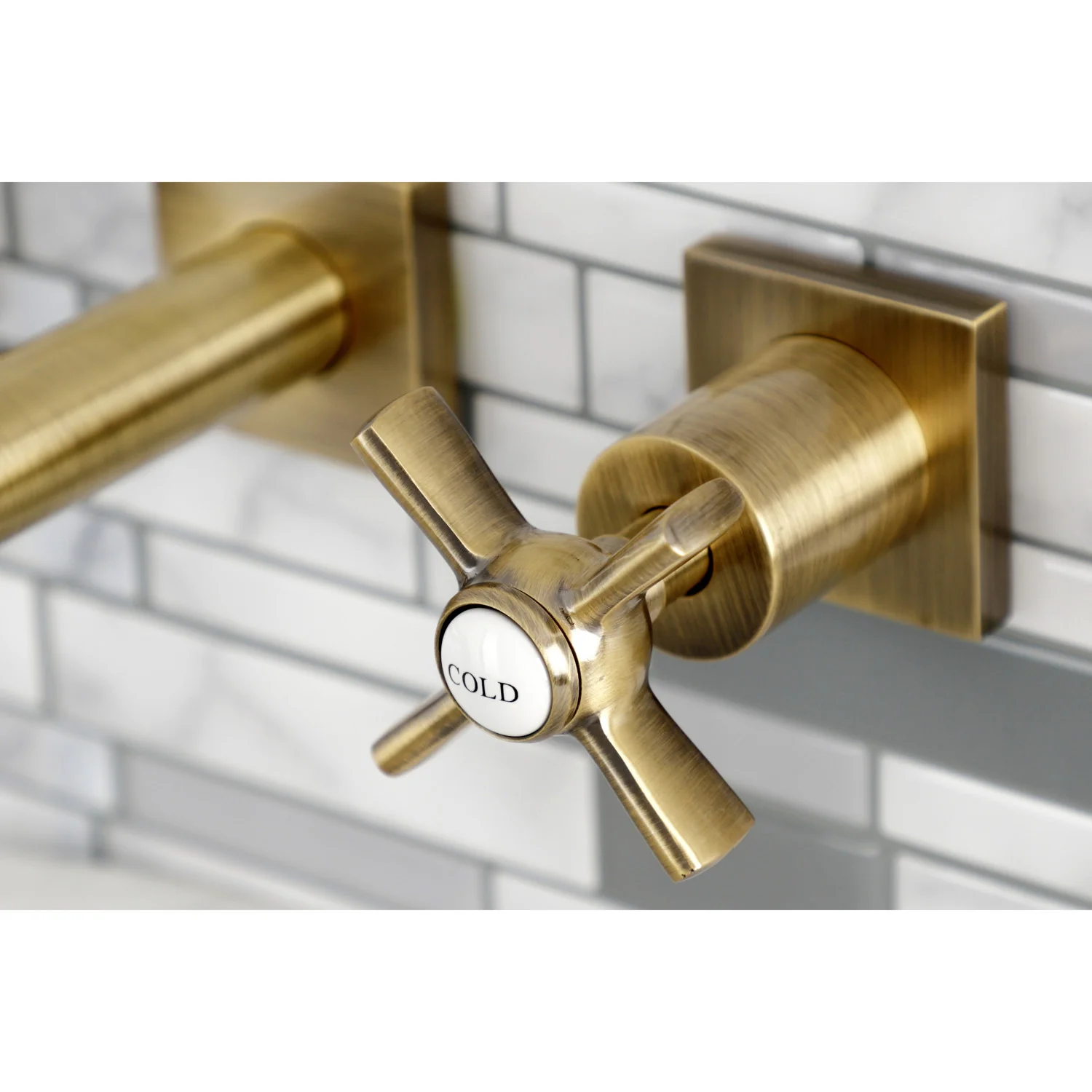 Kingston Sona KS6123ZX - Millennium Double-Handle 3-Hole Wall Mount Bathroom Faucet, Antique Brass - Image 2