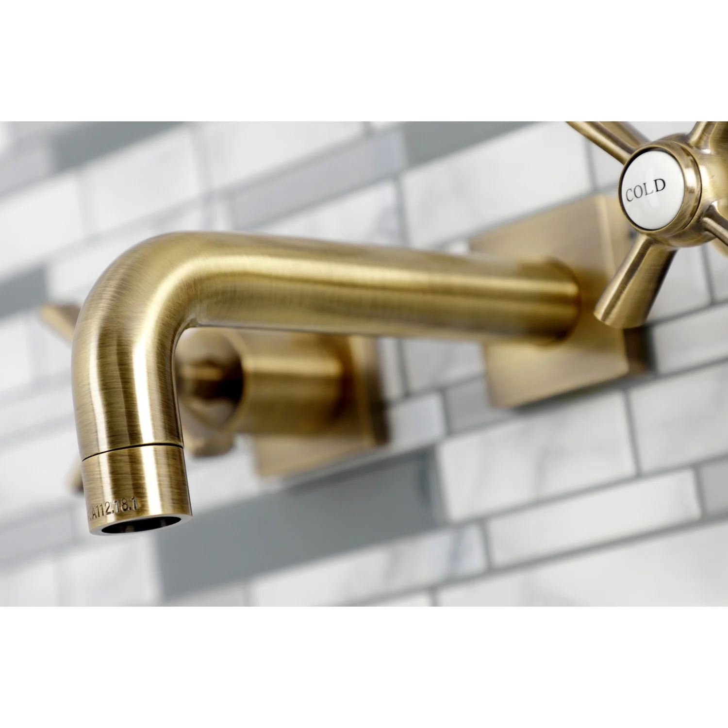 Kingston Sona KS6123ZX - Millennium Double-Handle 3-Hole Wall Mount Bathroom Faucet, Antique Brass - Image 3