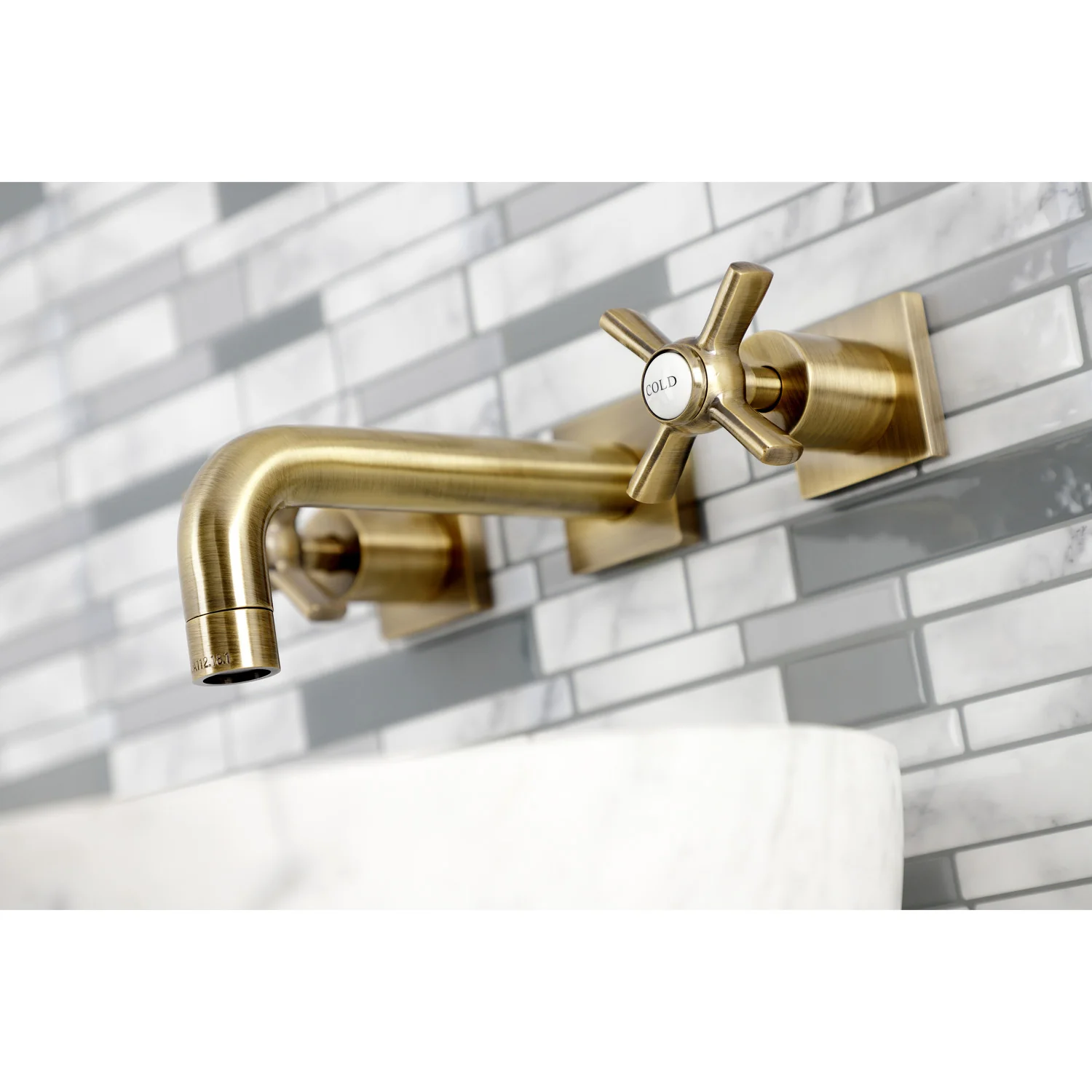 Kingston Sona KS6123ZX - Millennium Double-Handle 3-Hole Wall Mount Bathroom Faucet, Antique Brass - Image 4