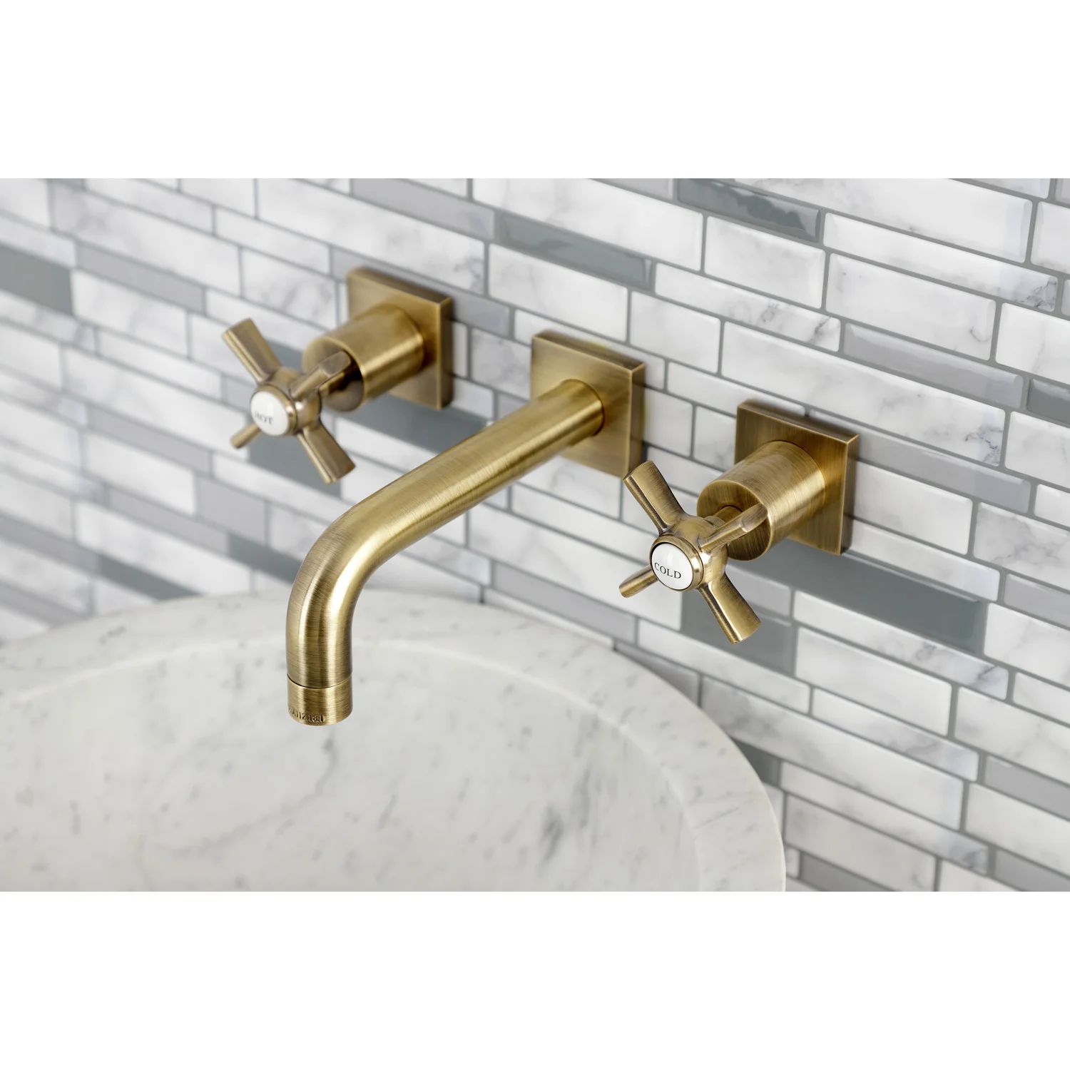 Kingston Sona KS6123ZX - Millennium Double-Handle 3-Hole Wall Mount Bathroom Faucet, Antique Brass - Image 5