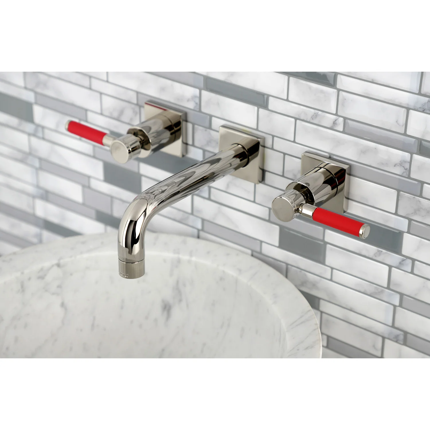 Kingston Sona KS6126DKL - Kaiser Double-Handle 3-Hole Wall Mount Bathroom Faucet, Polished Nickel - Image 4