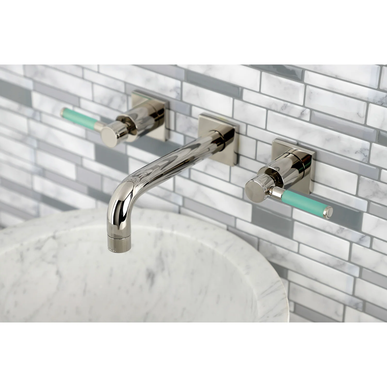 Kingston Sona KS6126DKL - Kaiser Double-Handle 3-Hole Wall Mount Bathroom Faucet, Polished Nickel - Image 5