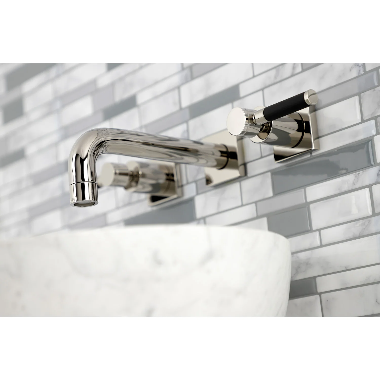 Kingston Sona KS6126DKL - Kaiser Double-Handle 3-Hole Wall Mount Bathroom Faucet, Polished Nickel - Image 7