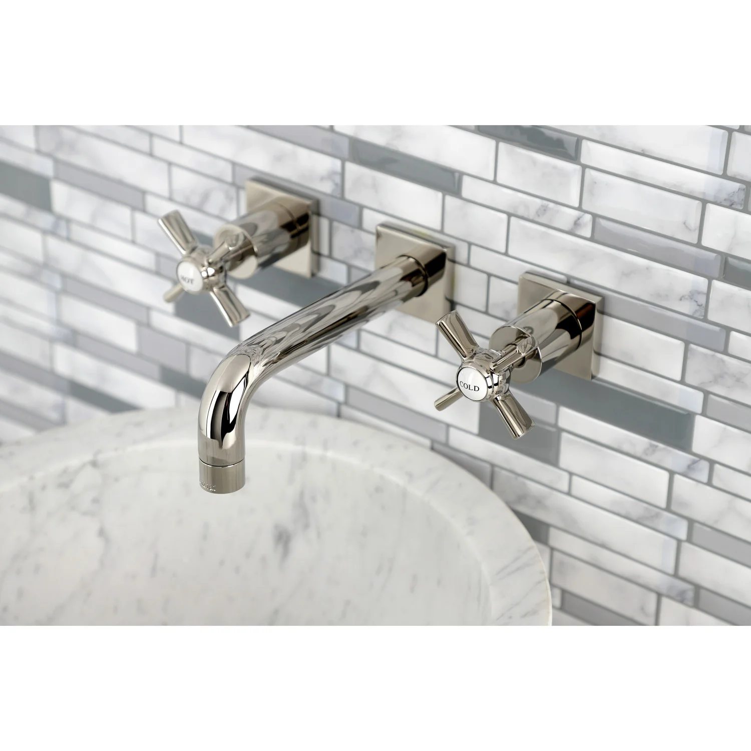 Kingston Sona KS6126ZX - Millennium Double-Handle 3-Hole Wall Mount Bathroom Faucet, Polished Nickel - Image 5