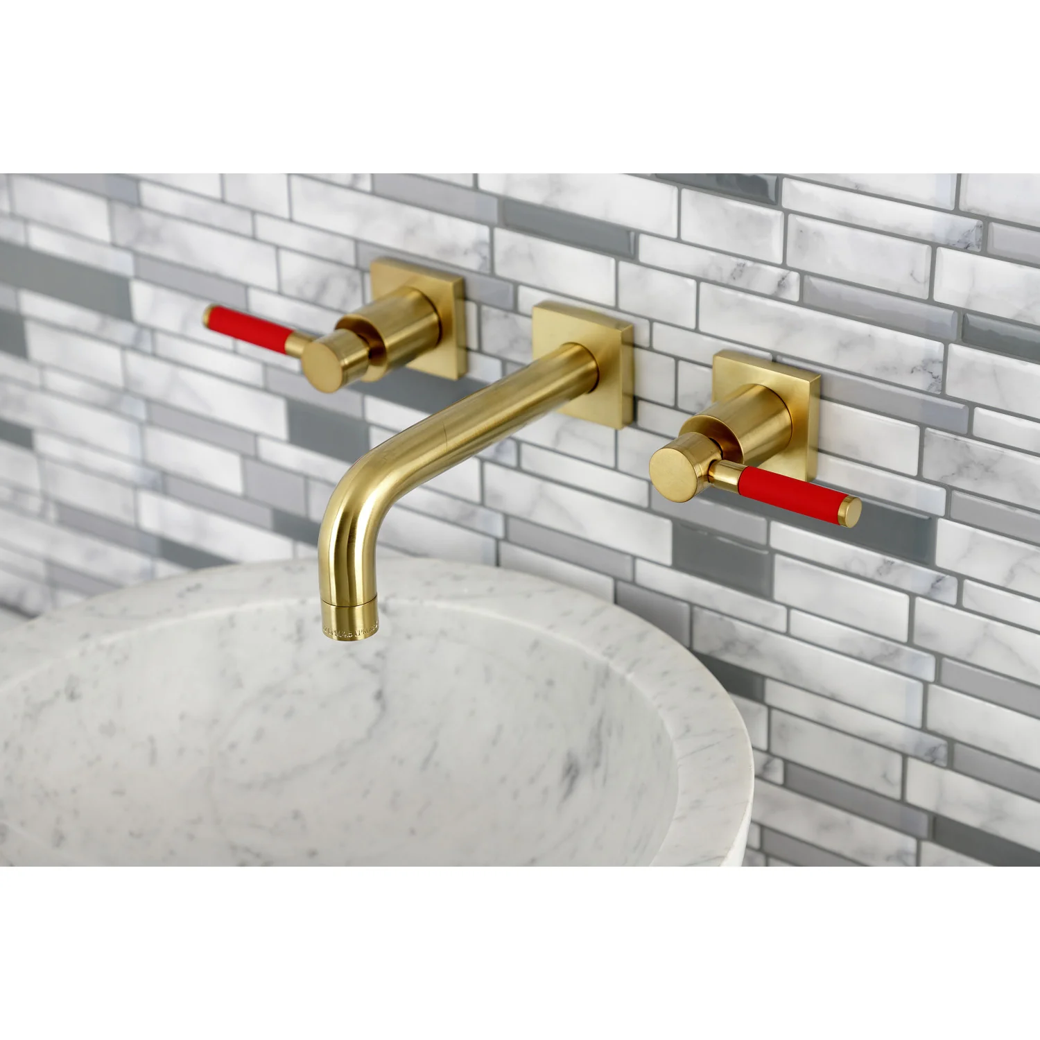 Kingston Sona KS6127DKL - Kaiser Double-Handle 3-Hole Wall Mount Bathroom Faucet, Brushed Brass - Image 4