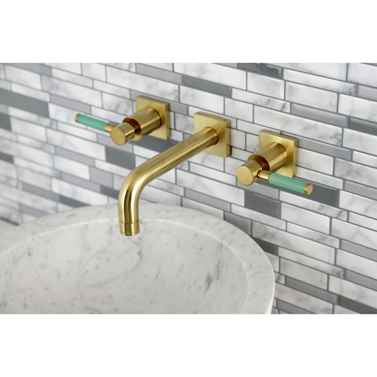 Kingston Sona KS6127DKL - Kaiser Double-Handle 3-Hole Wall Mount Bathroom Faucet, Brushed Brass - Image 5