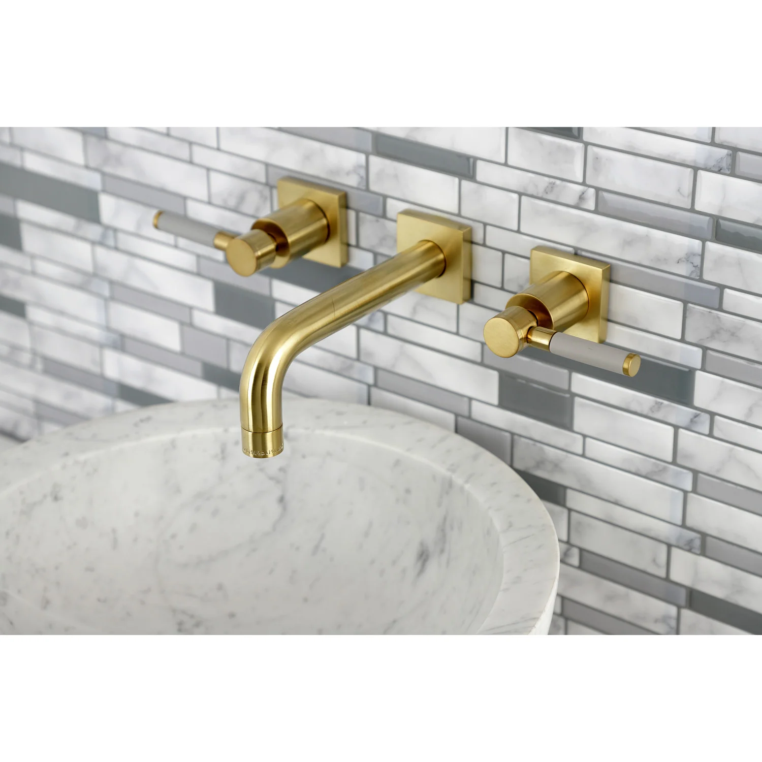 Kingston Sona KS6127DKL - Kaiser Double-Handle 3-Hole Wall Mount Bathroom Faucet, Brushed Brass - Image 6