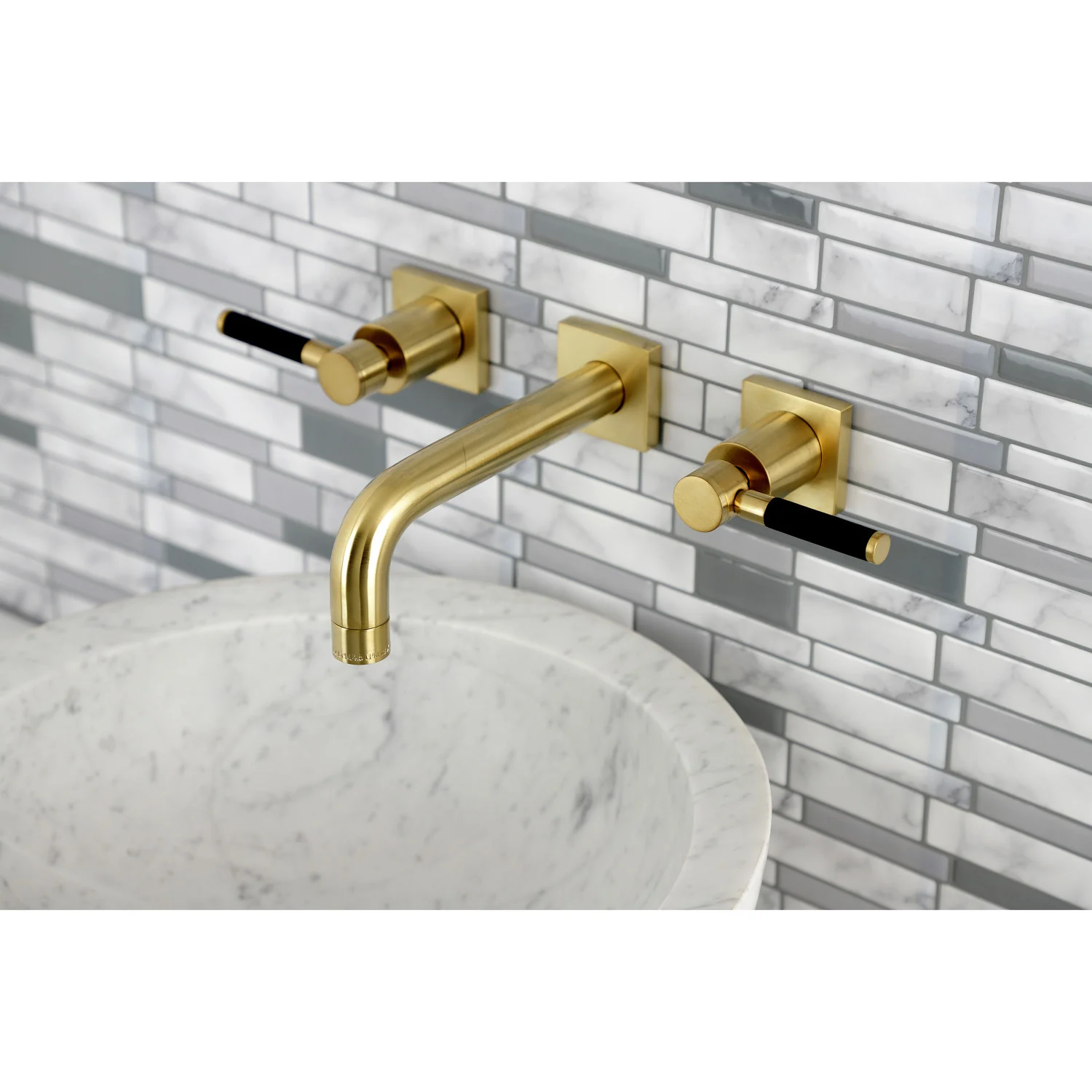 Kingston Sona KS6127DKL - Kaiser Double-Handle 3-Hole Wall Mount Bathroom Faucet, Brushed Brass - Image 8