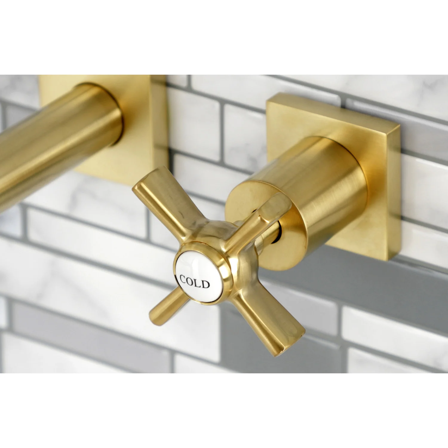 Kingston Sona KS6127ZX - Millennium Double-Handle 3-Hole Wall Mount Bathroom Faucet, Brushed Brass - Image 2