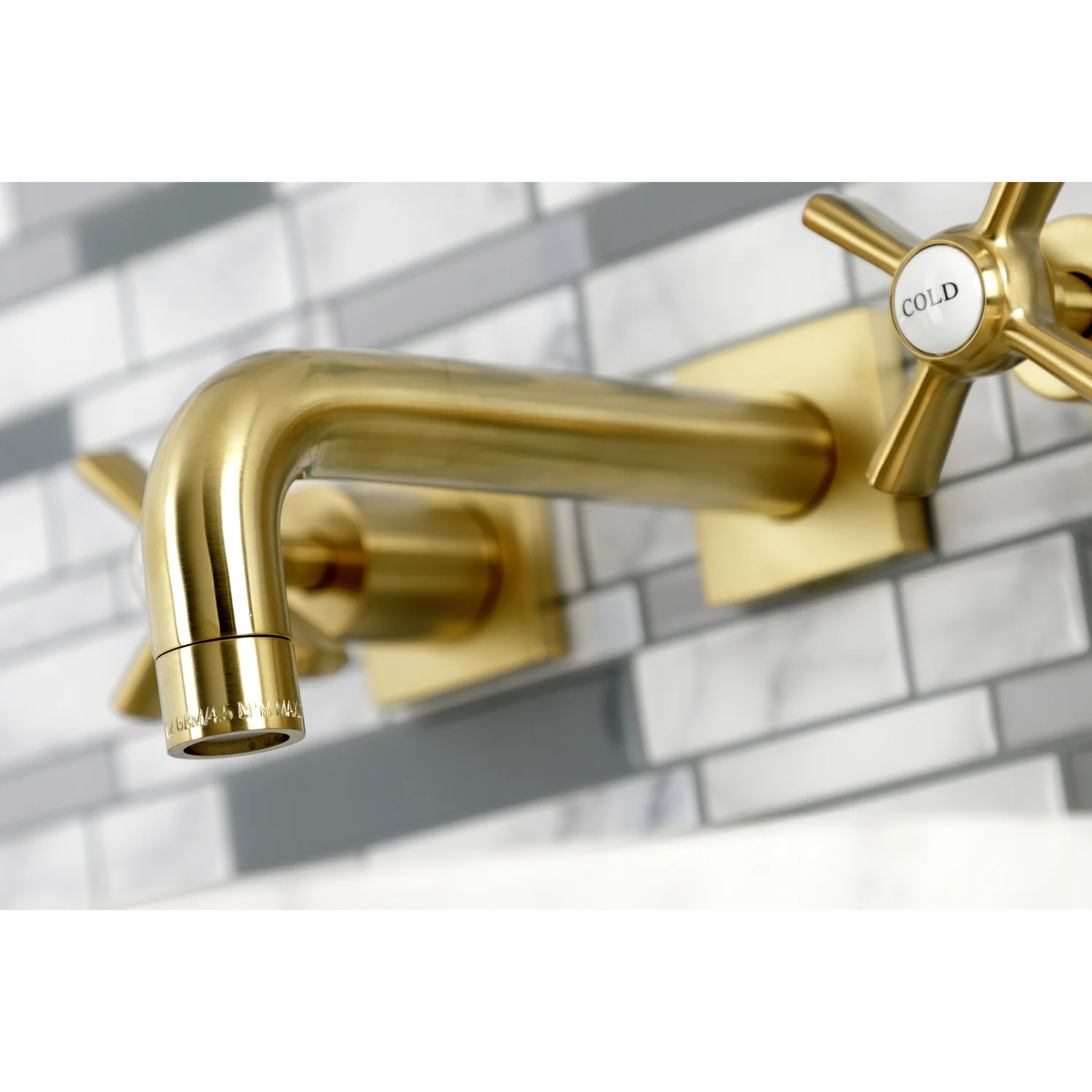 Kingston Sona KS6127ZX - Millennium Double-Handle 3-Hole Wall Mount Bathroom Faucet, Brushed Brass - Image 3