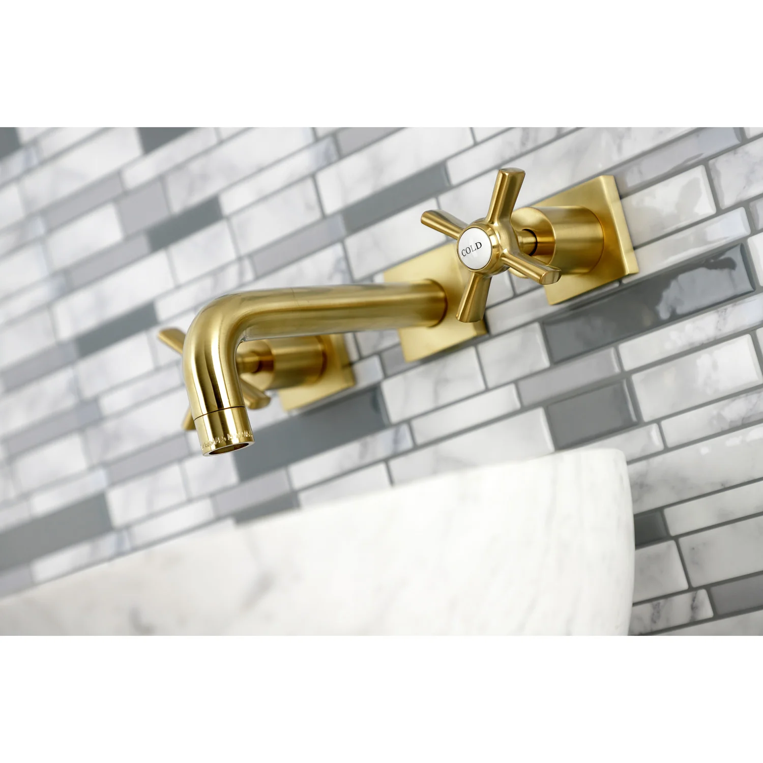 Kingston Sona KS6127ZX - Millennium Double-Handle 3-Hole Wall Mount Bathroom Faucet, Brushed Brass - Image 4