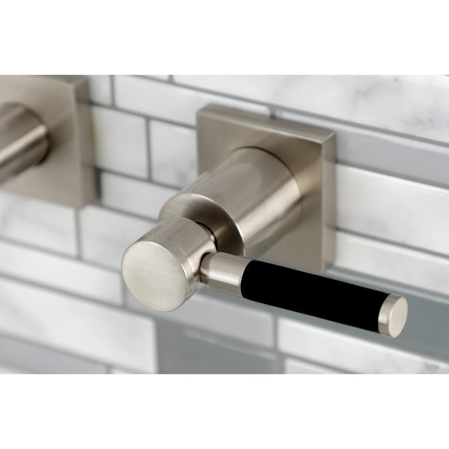 Kingston Sona KS6128DKL - Kaiser Double-Handle 3-Hole Wall Mount Bathroom Faucet, Brushed Nickel - Image 2