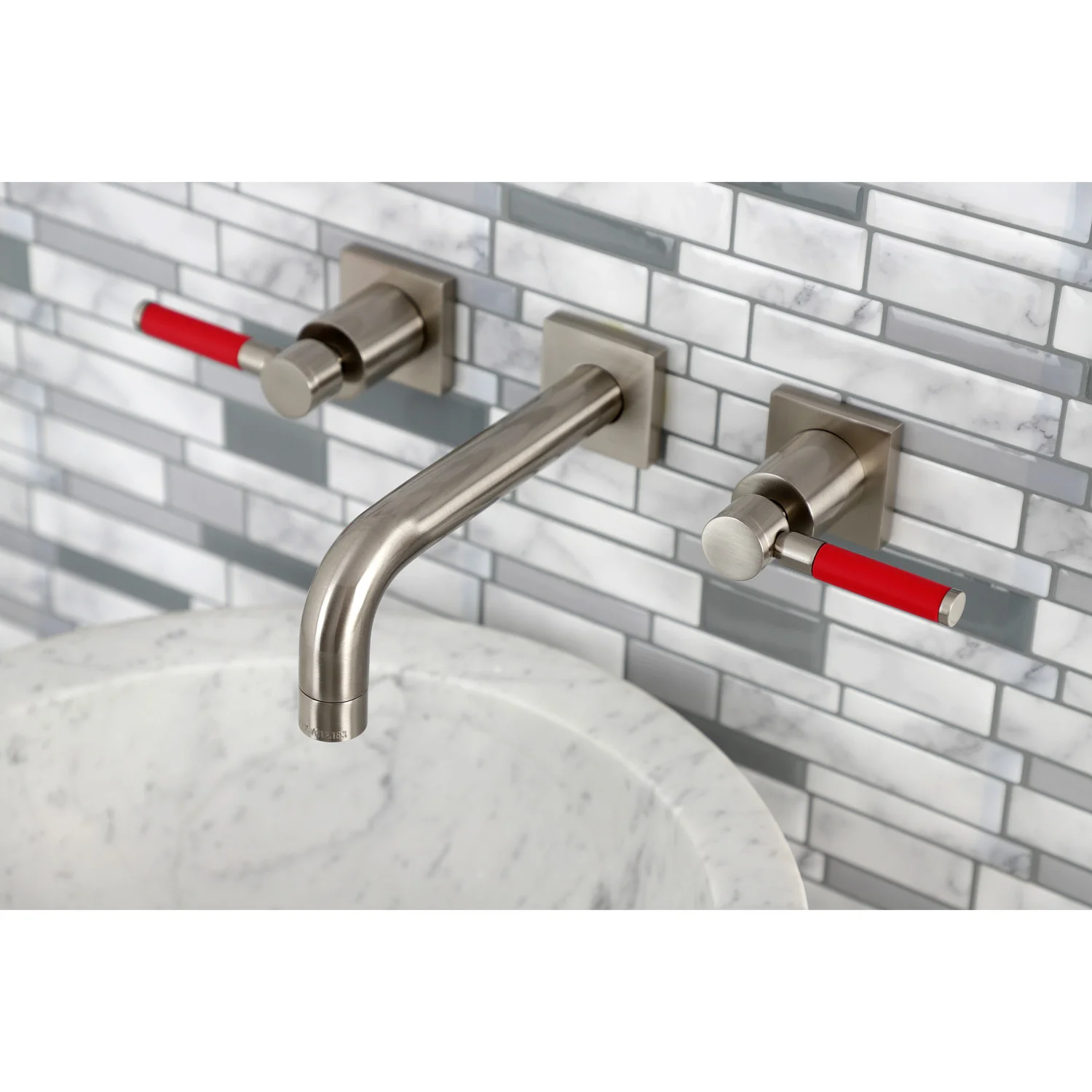 Kingston Sona KS6128DKL - Kaiser Double-Handle 3-Hole Wall Mount Bathroom Faucet, Brushed Nickel - Image 4