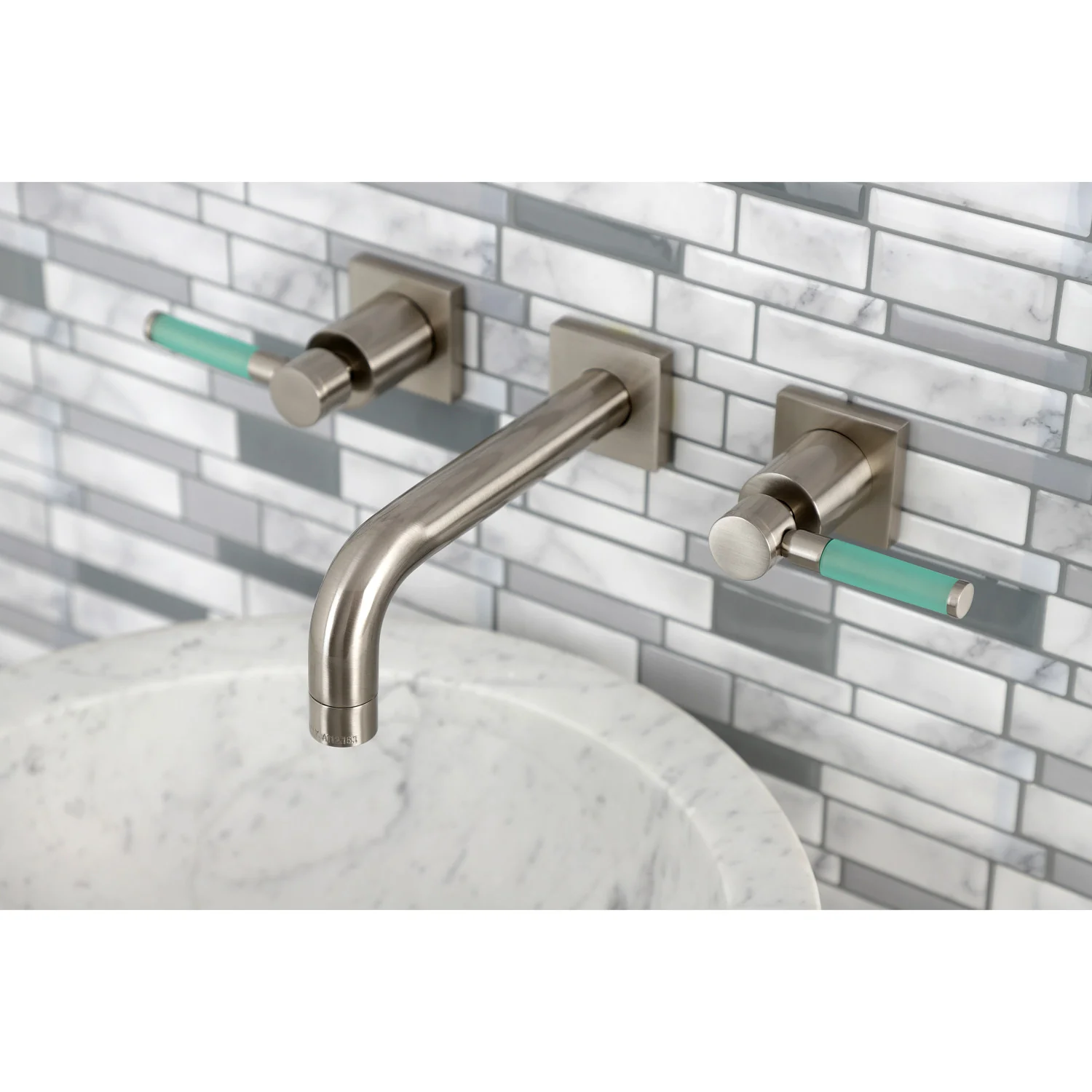 Kingston Sona KS6128DKL - Kaiser Double-Handle 3-Hole Wall Mount Bathroom Faucet, Brushed Nickel - Image 5