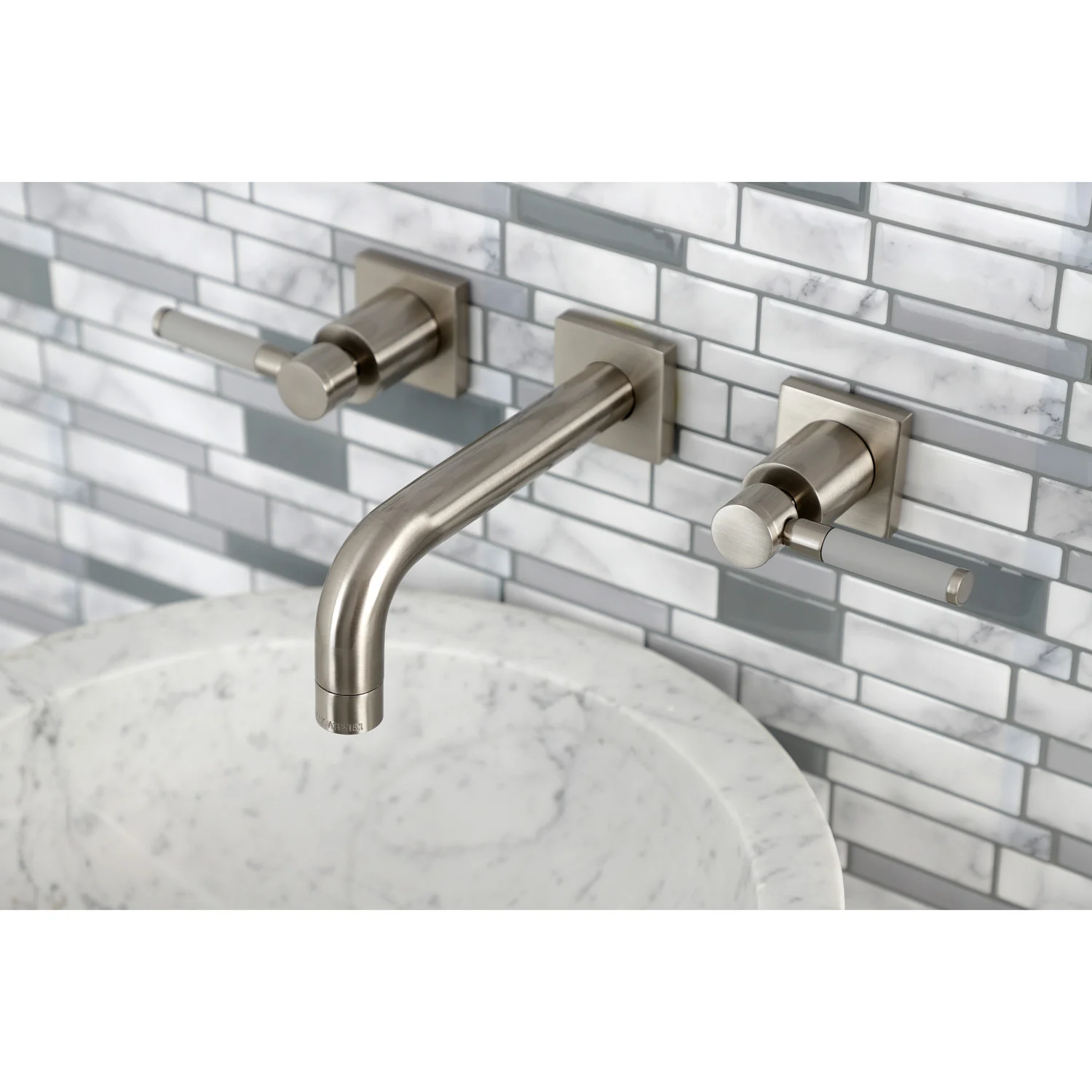 Kingston Sona KS6128DKL - Kaiser Double-Handle 3-Hole Wall Mount Bathroom Faucet, Brushed Nickel - Image 6