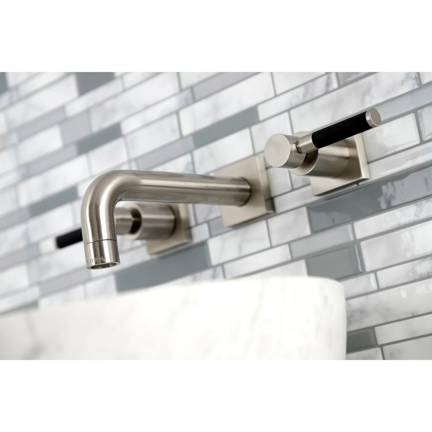 Kingston Sona KS6128DKL - Kaiser Double-Handle 3-Hole Wall Mount Bathroom Faucet, Brushed Nickel - Image 7