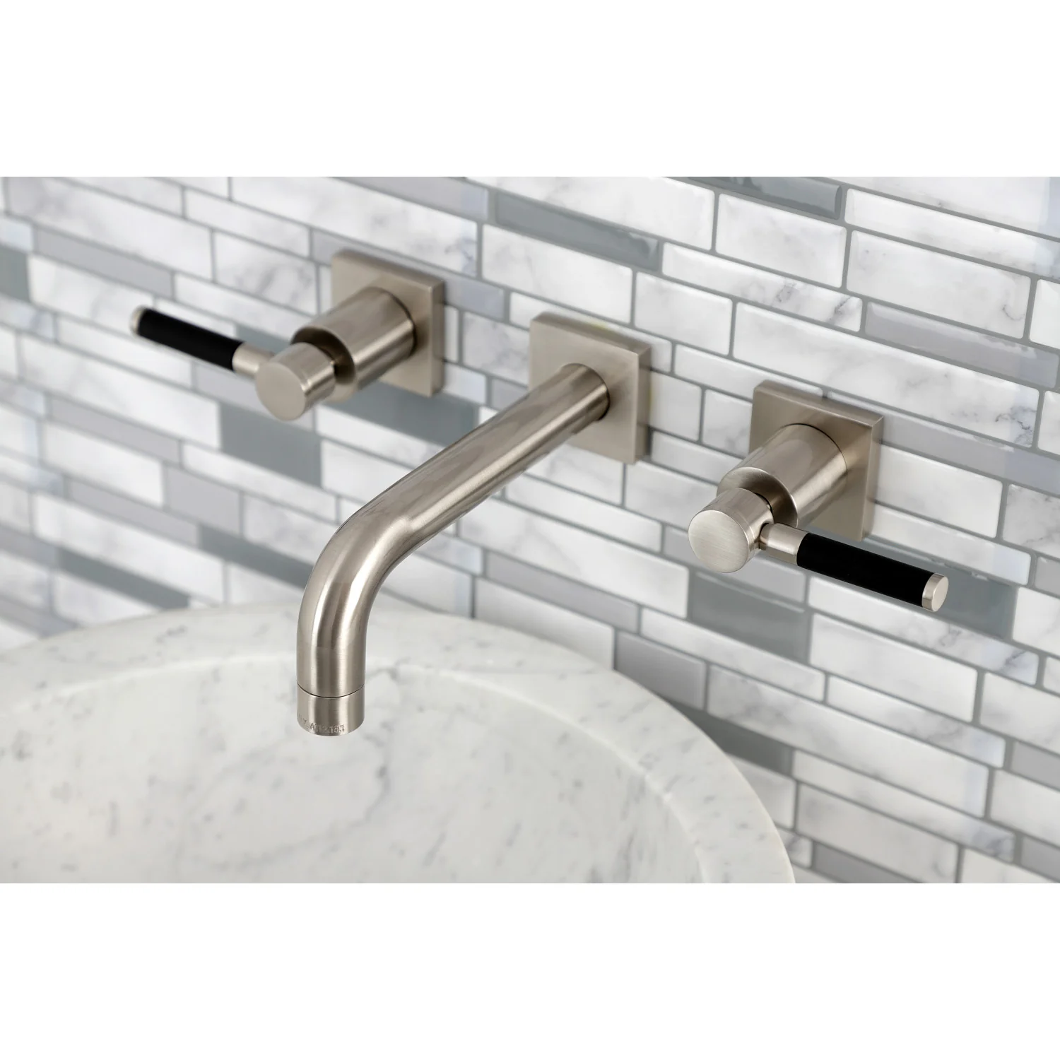 Kingston Sona KS6128DKL - Kaiser Double-Handle 3-Hole Wall Mount Bathroom Faucet, Brushed Nickel - Image 8