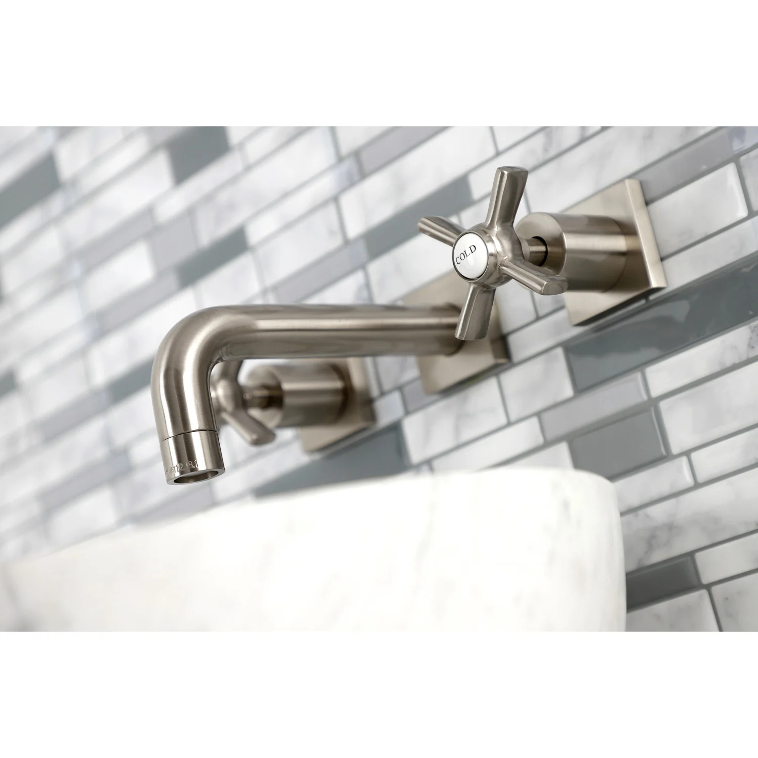 Kingston Sona KS6128ZX - Millennium Double-Handle 3-Hole Wall Mount Bathroom Faucet, Brushed Nickel - Image 4