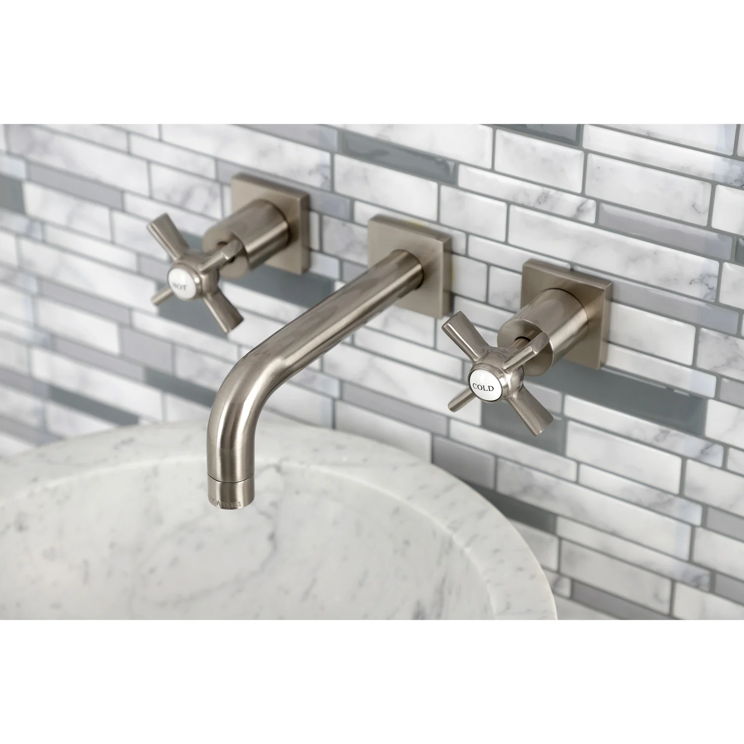 Kingston Sona KS6128ZX - Millennium Double-Handle 3-Hole Wall Mount Bathroom Faucet, Brushed Nickel - Image 5