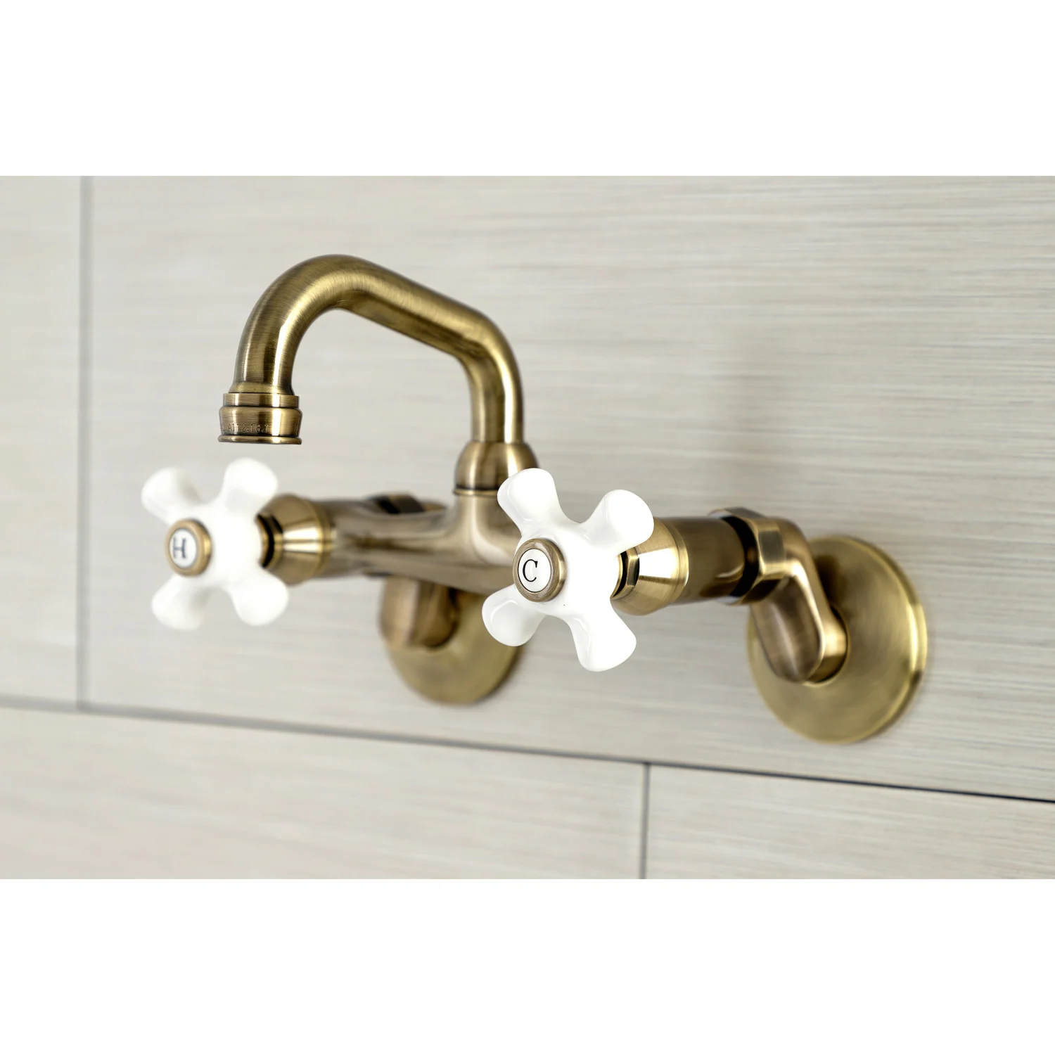 Kingston Heirloom KS612AB - Kingston Two-Handle 2-Hole Wall Mount Bar Faucet, Antique Brass - Image 4