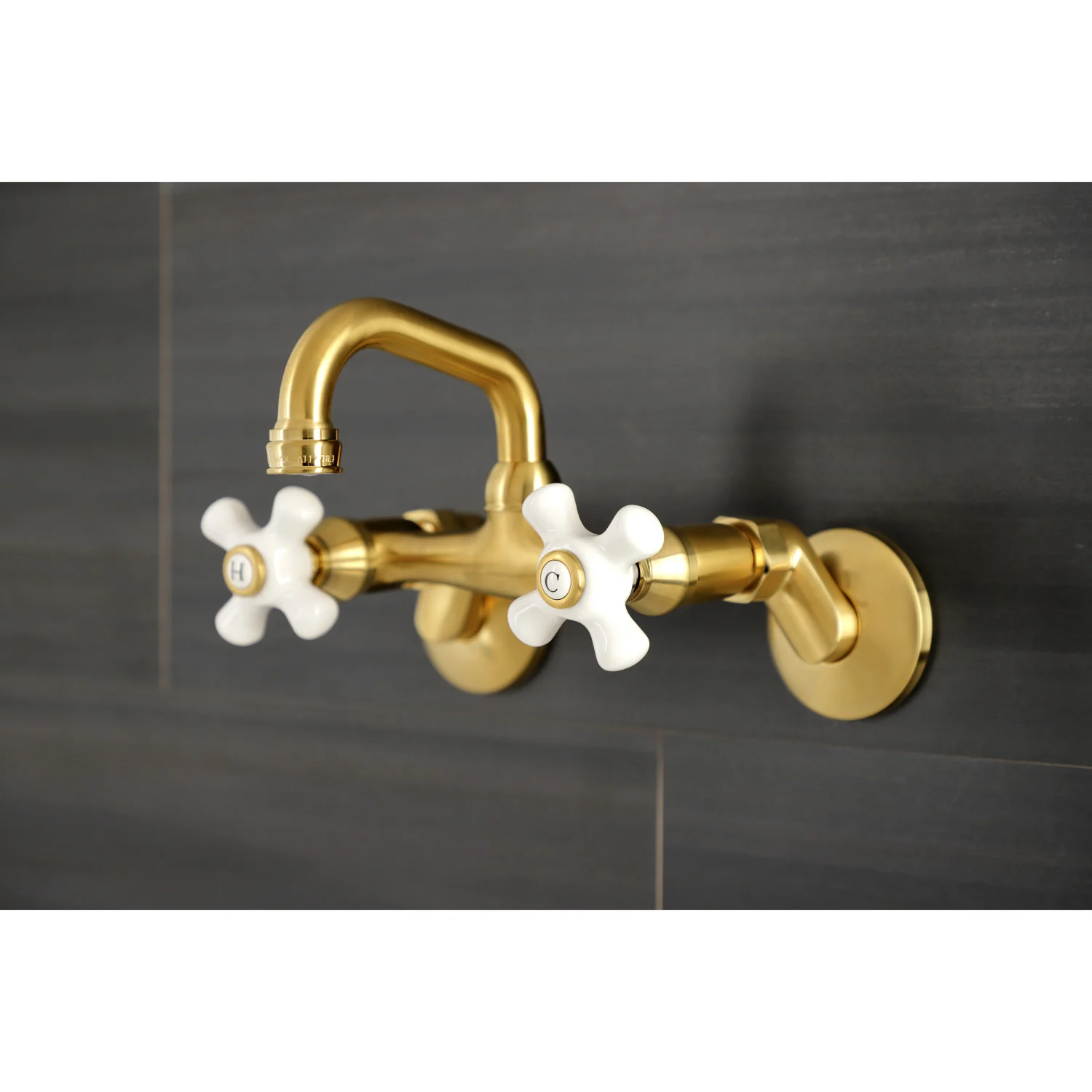 Kingston Heirloom KS612SB - Kingston Two-Handle 2-Hole Wall Mount Bar Faucet, Brushed Brass - Image 4