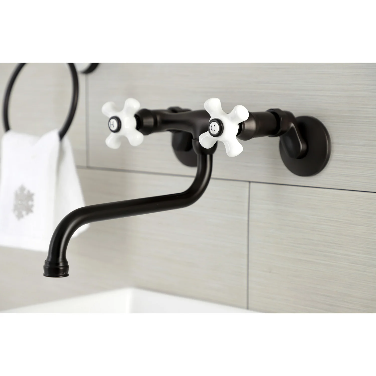 Kingston Heirloom KS615ORB - Kingston Double-Handle 2-Hole Wall Mount Bathroom Faucet, Oil Rubbed Bronze - Image 4
