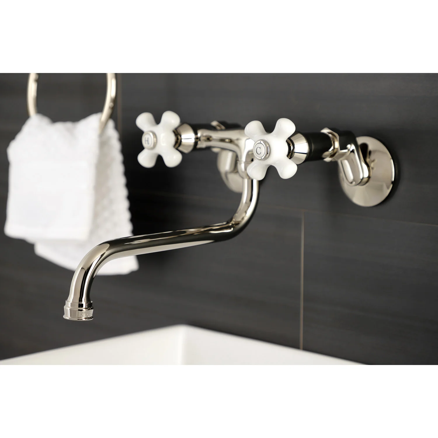 Kingston Heirloom KS615PN - Kingston Double-Handle 2-Hole Wall Mount Bathroom Faucet, Polished Nickel - Image 3