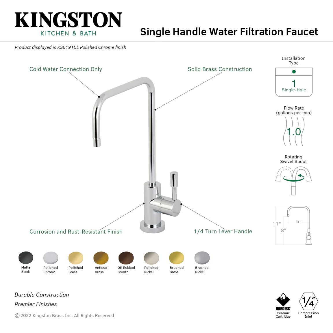 Kingston Sona KS6192DL - Concord Single-Handle 1-Hole Deck Mount Water Filtration Faucet, Polished Brass - Image 2