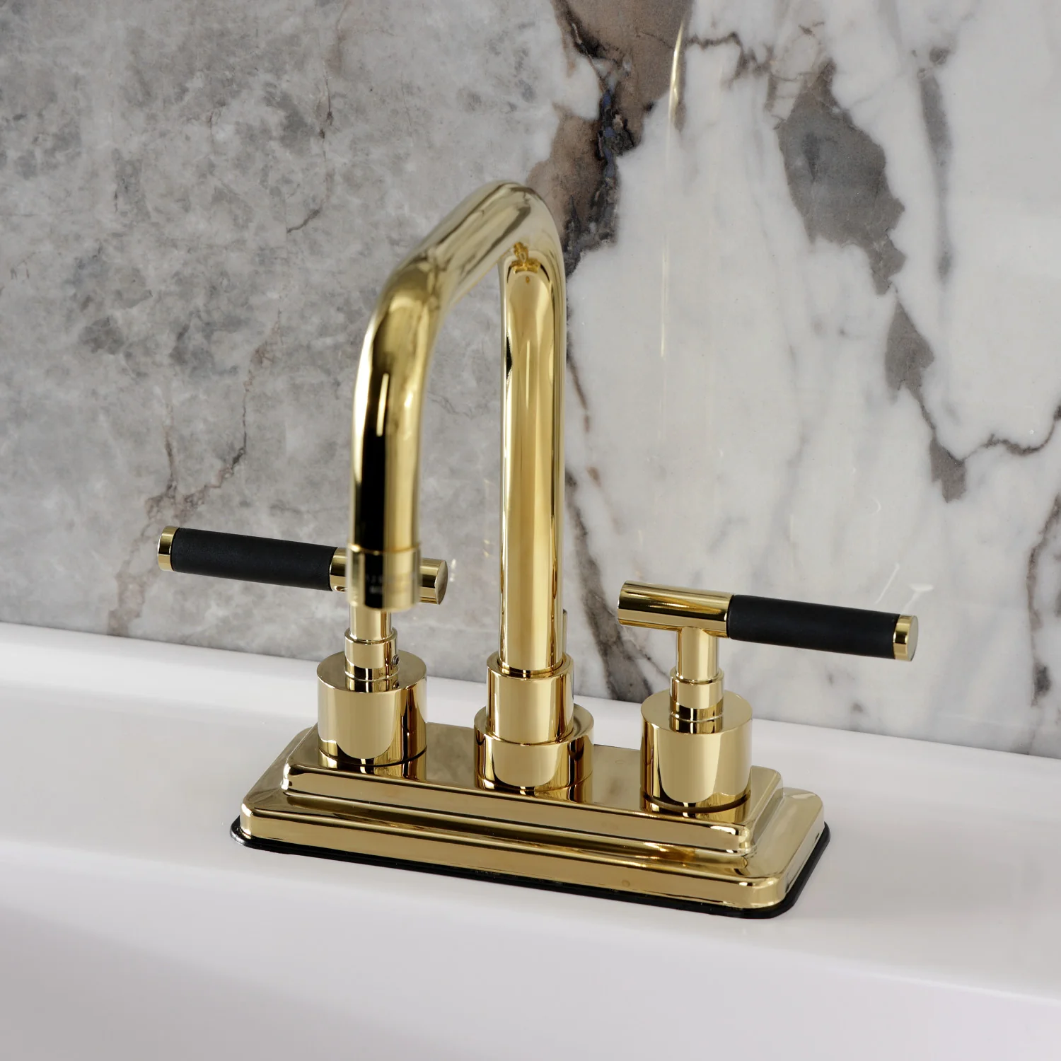 Kingston Sona KS6642CKL - Kaiser Double-Handle 3-Hole Deck Mount 4-Inch Centerset Bathroom Faucet with Brass Pop-Up, Polished Brass - Image 2