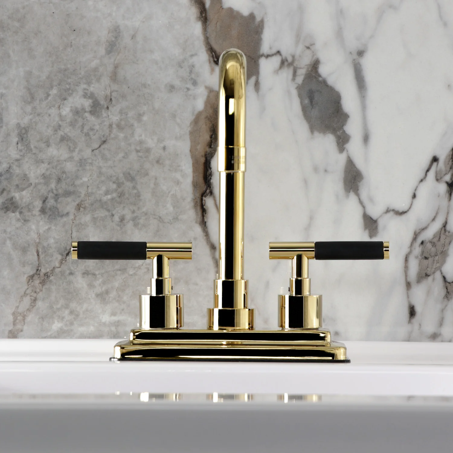 Kingston Sona KS6642CKL - Kaiser Double-Handle 3-Hole Deck Mount 4-Inch Centerset Bathroom Faucet with Brass Pop-Up, Polished Brass - Image 3