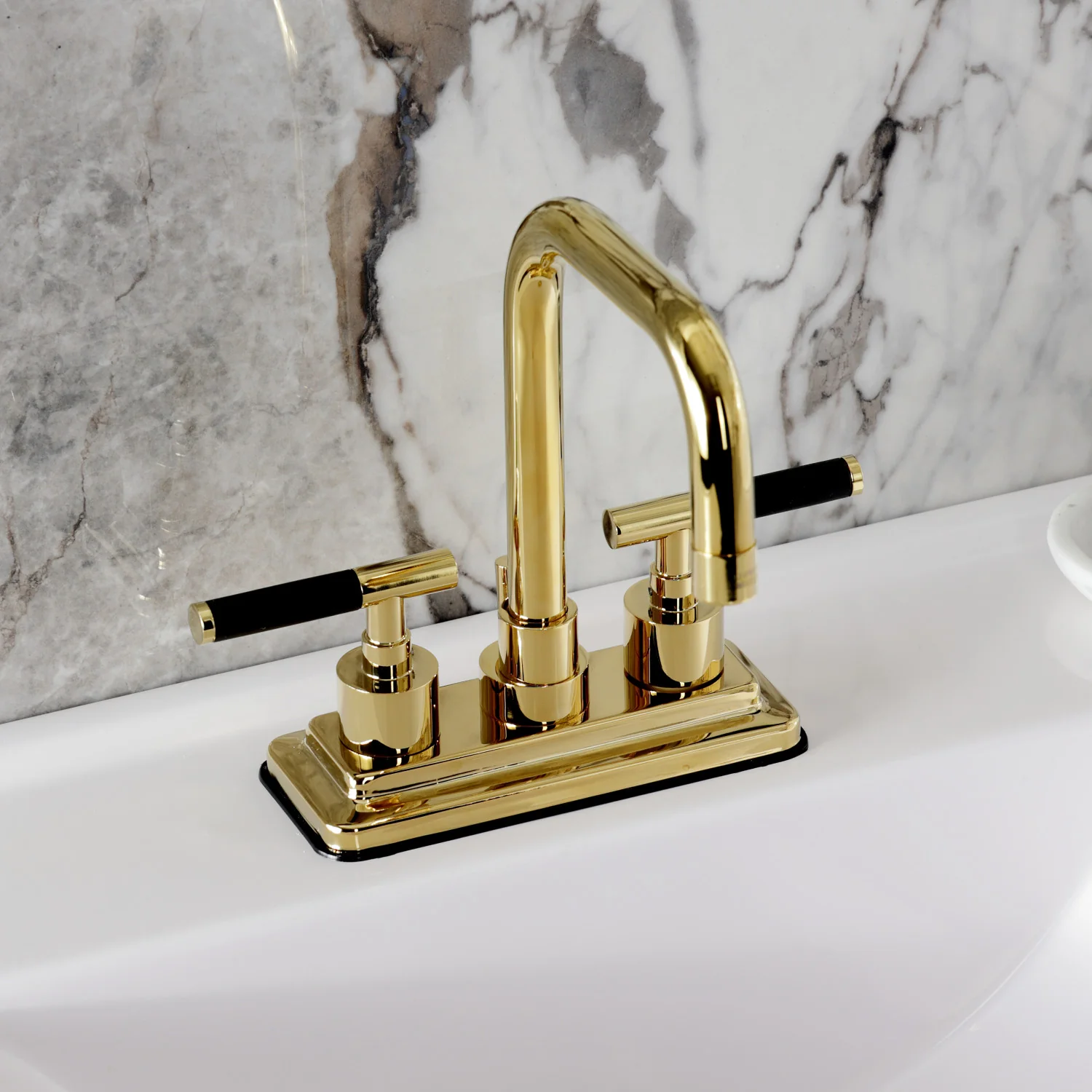 Kingston Sona KS6642CKL - Kaiser Double-Handle 3-Hole Deck Mount 4-Inch Centerset Bathroom Faucet with Brass Pop-Up, Polished Brass - Image 4