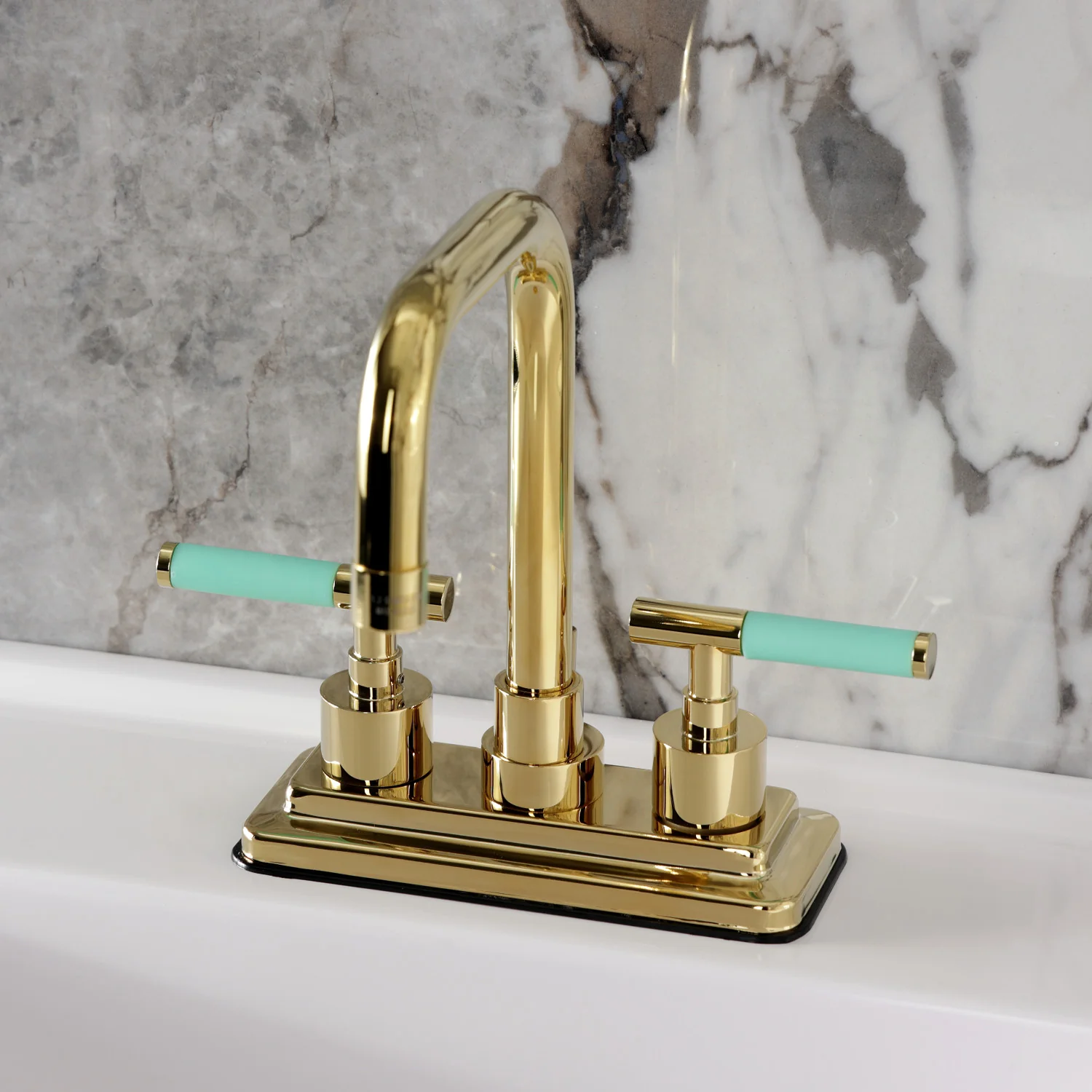 Kingston Sona KS6642CKL - Kaiser Double-Handle 3-Hole Deck Mount 4-Inch Centerset Bathroom Faucet with Brass Pop-Up, Polished Brass - Image 6