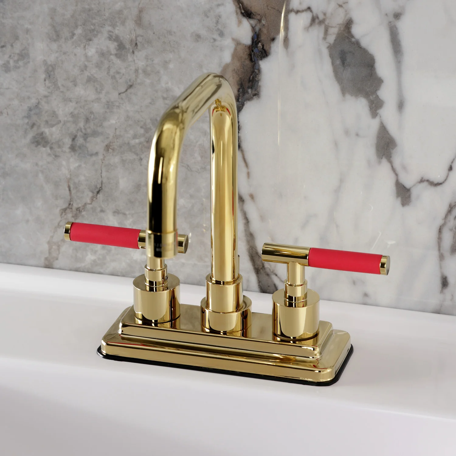 Kingston Sona KS6642CKL - Kaiser Double-Handle 3-Hole Deck Mount 4-Inch Centerset Bathroom Faucet with Brass Pop-Up, Polished Brass - Image 8