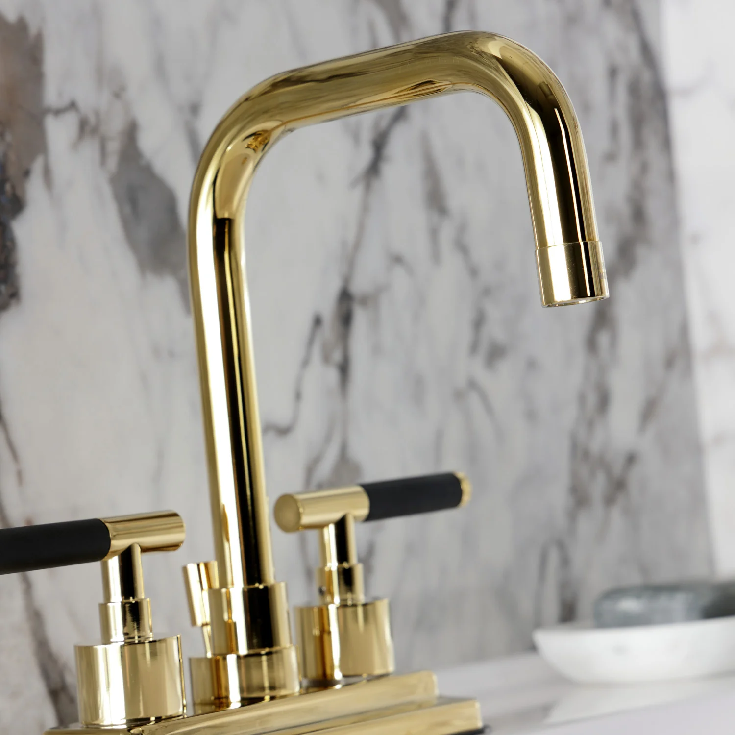 Kingston Sona KS6642CKL - Kaiser Double-Handle 3-Hole Deck Mount 4-Inch Centerset Bathroom Faucet with Brass Pop-Up, Polished Brass - Image 9