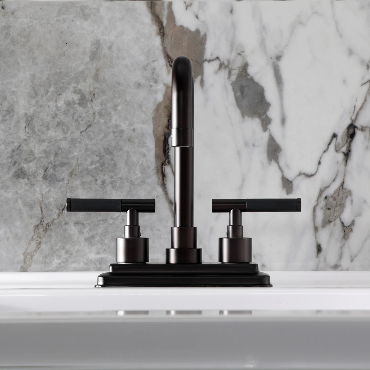 Kingston Sona KS6645CKL - Kaiser Double-Handle 3-Hole Deck Mount 4-Inch Centerset Bathroom Faucet with Brass Pop-Up, Oil Rubbed Bronze - Image 3