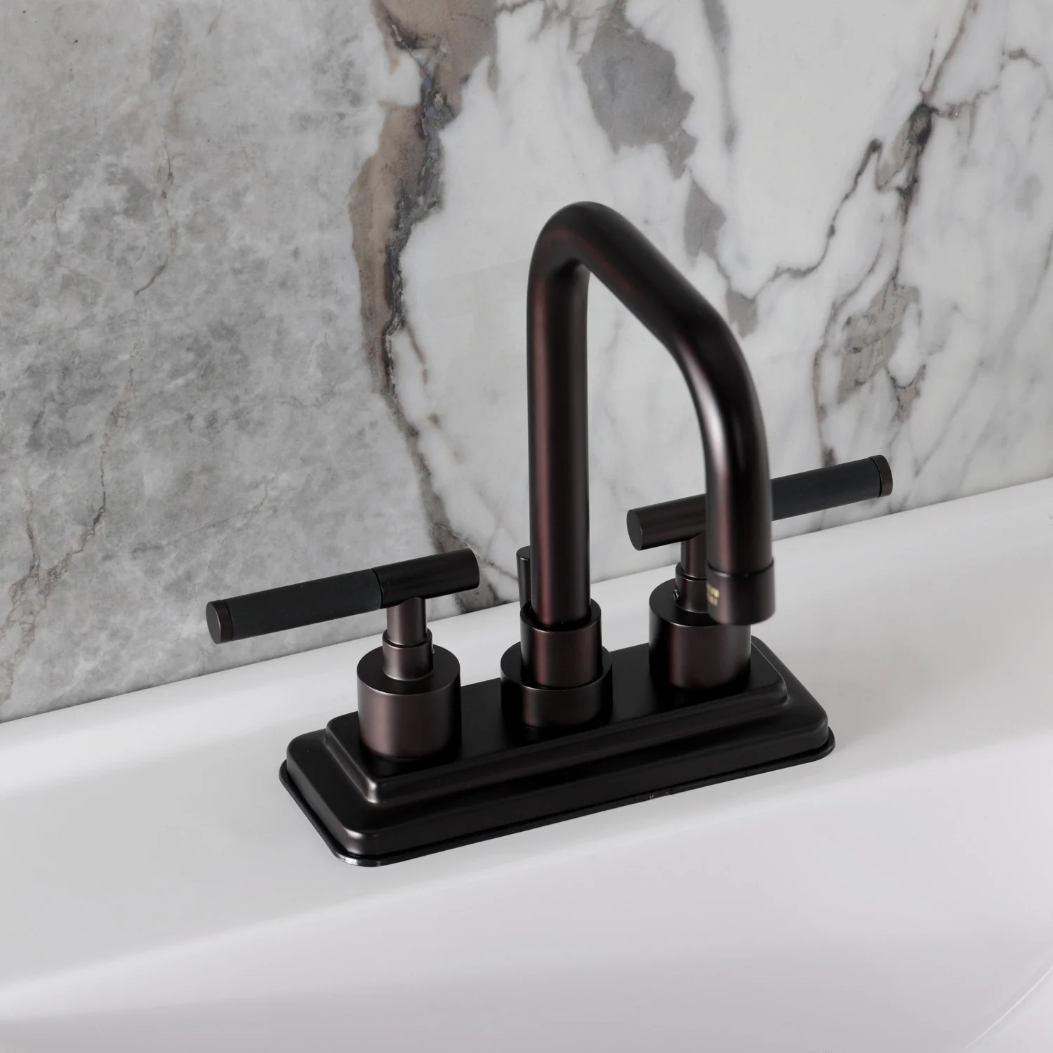 Kingston Sona KS6645CKL - Kaiser Double-Handle 3-Hole Deck Mount 4-Inch Centerset Bathroom Faucet with Brass Pop-Up, Oil Rubbed Bronze - Image 4