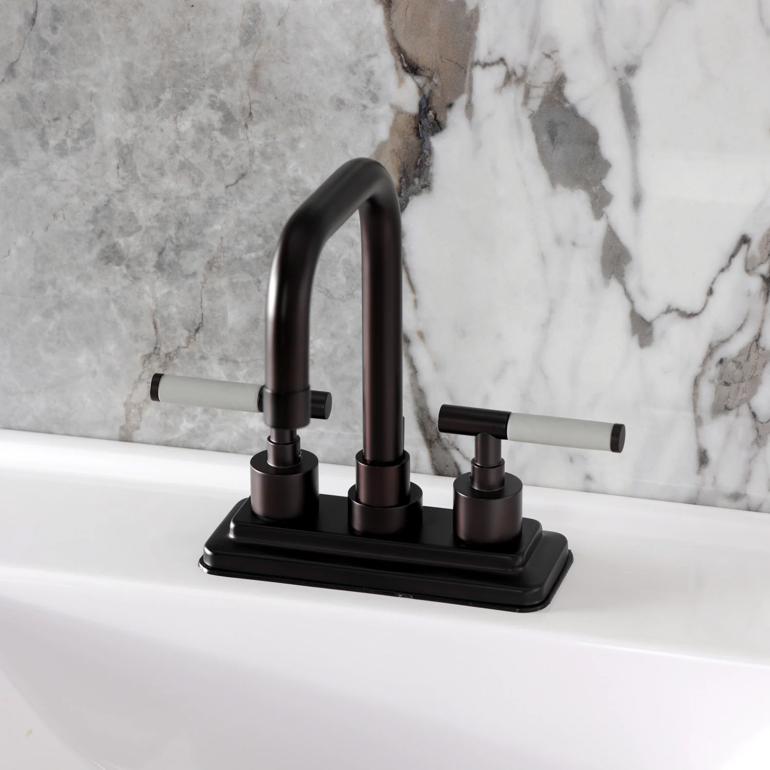 Kingston Sona KS6645CKL - Kaiser Double-Handle 3-Hole Deck Mount 4-Inch Centerset Bathroom Faucet with Brass Pop-Up, Oil Rubbed Bronze - Image 7