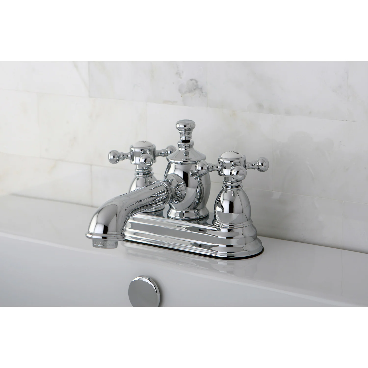 Kingston Tulare KS7001BX - English Country Double-Handle 3-Hole Deck Mount 4-Inch Centerset Bathroom Faucet with Brass Pop-Up, Polished Chrome - Image 2