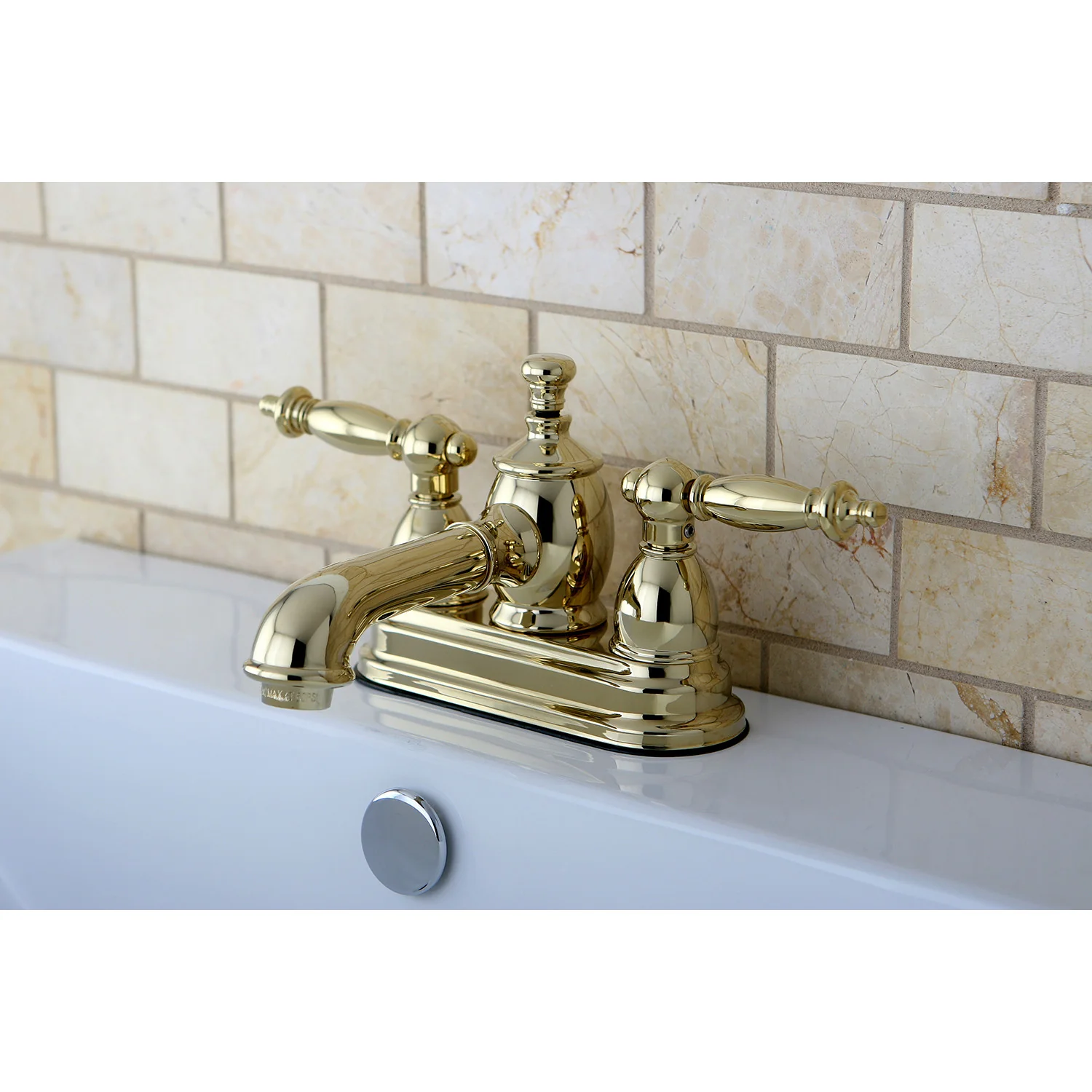 Kingston Tulare KS7002TL - Templeton Double-Handle 3-Hole Deck Mount 4-Inch Centerset Bathroom Faucet with Brass Pop-Up, Polished Brass - Image 3