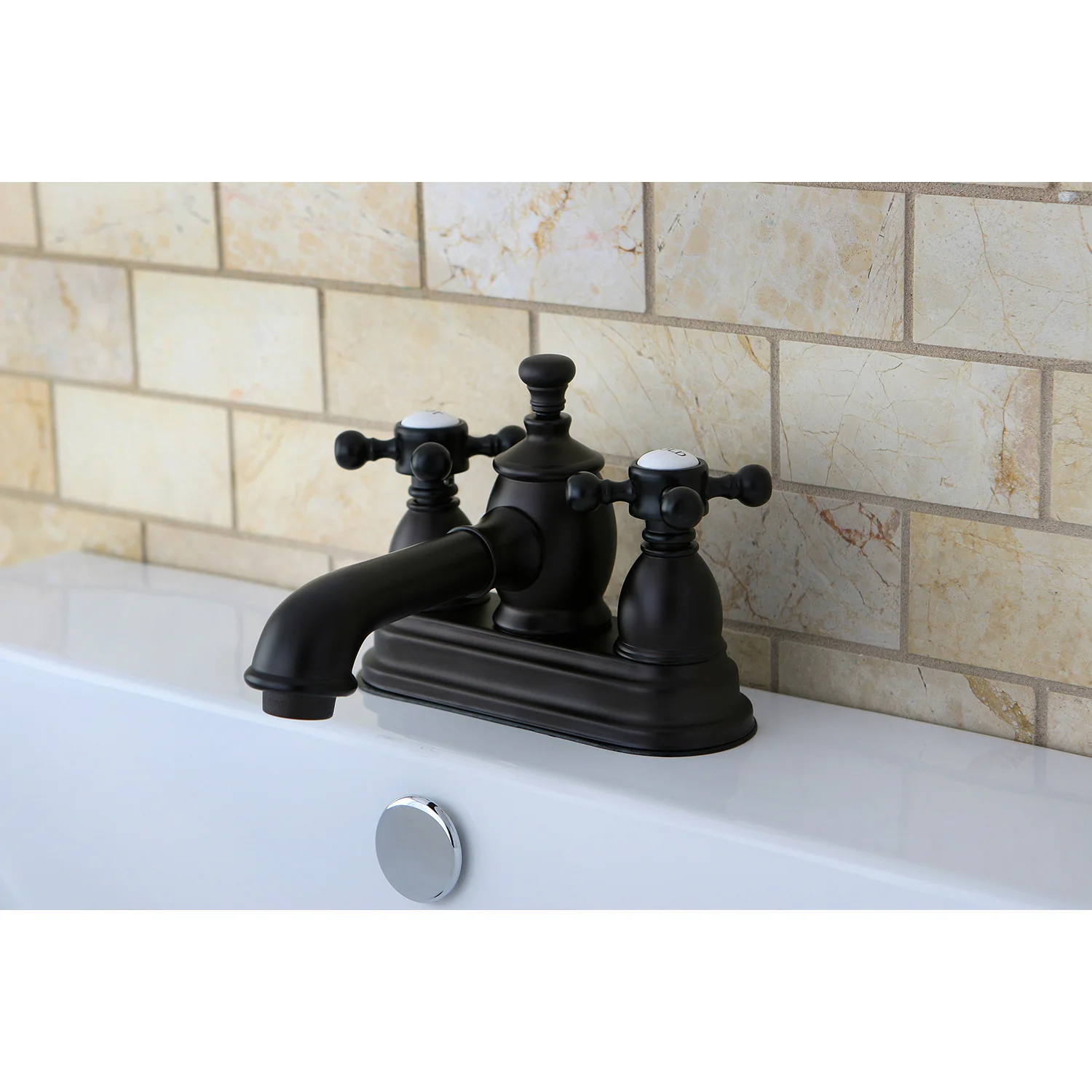 Kingston Tulare KS7005BX - English Country Double-Handle 3-Hole Deck Mount 4-Inch Centerset Bathroom Faucet with Brass Pop-Up, Oil Rubbed Bronze - Image 2