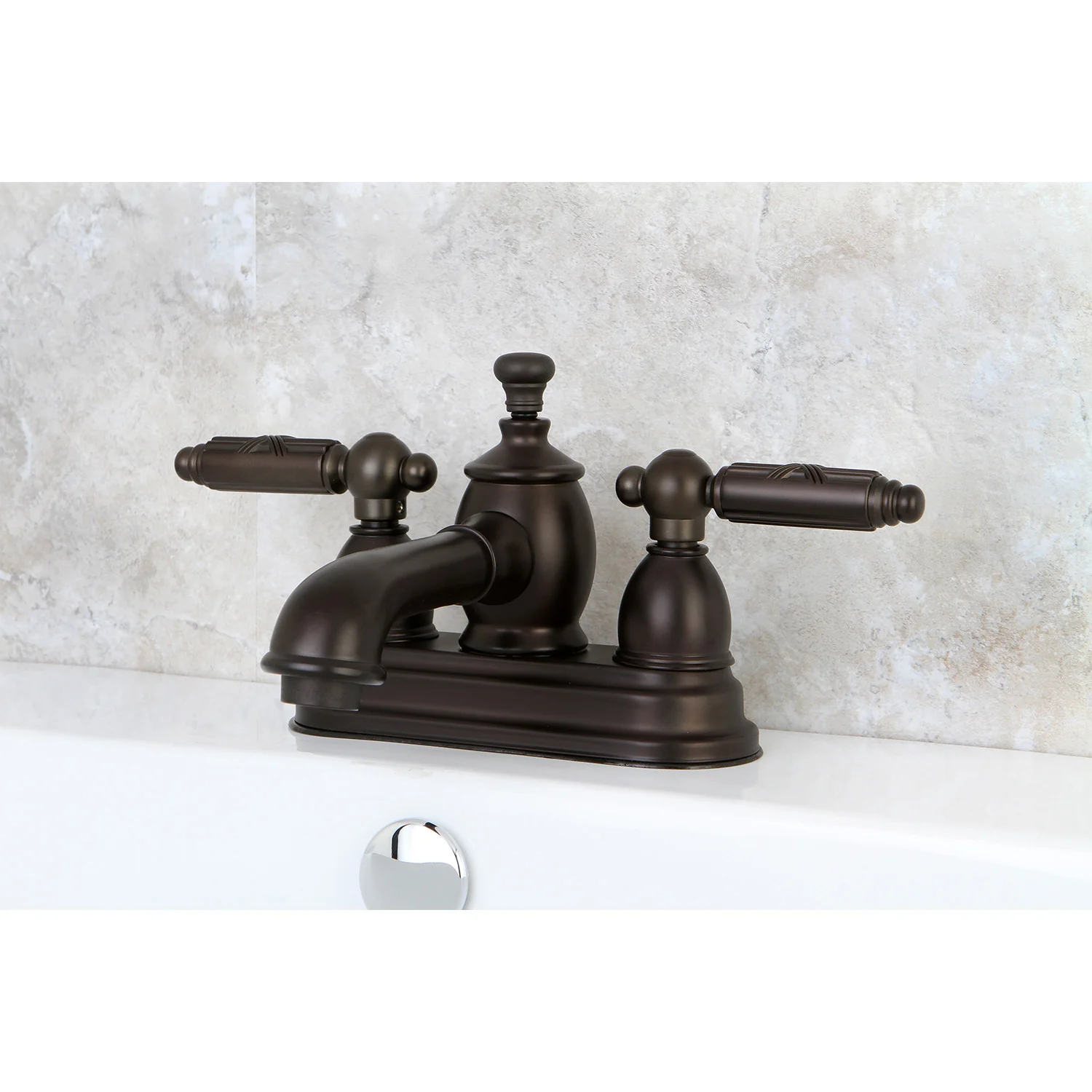 Kingston Tulare KS7005GL - Georgian Double-Handle 3-Hole Deck Mount 4-Inch Centerset Bathroom Faucet with Brass Pop-Up, Oil Rubbed Bronze - Image 2