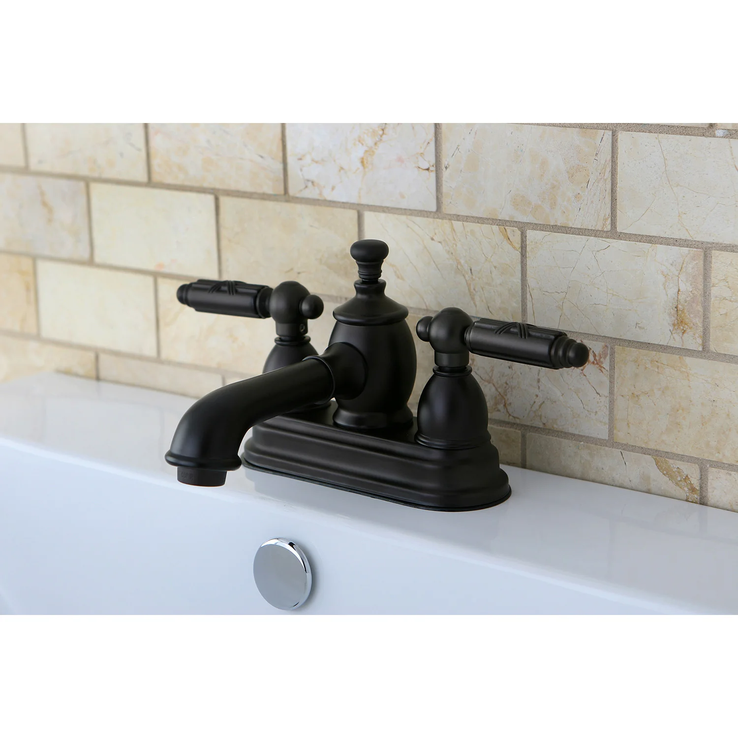 Kingston Tulare KS7005GL - Georgian Double-Handle 3-Hole Deck Mount 4-Inch Centerset Bathroom Faucet with Brass Pop-Up, Oil Rubbed Bronze - Image 3