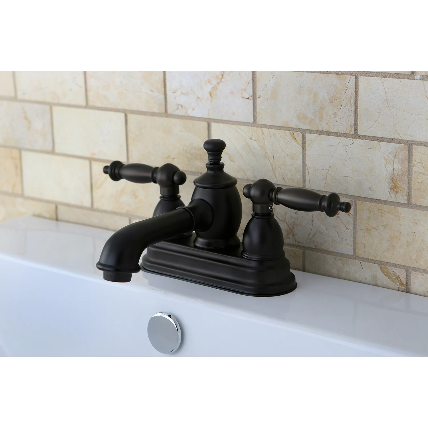 Kingston Tulare KS7005TL - Templeton Double-Handle 3-Hole Deck Mount 4-Inch Centerset Bathroom Faucet with Brass Pop-Up, Oil Rubbed Bronze - Image 3
