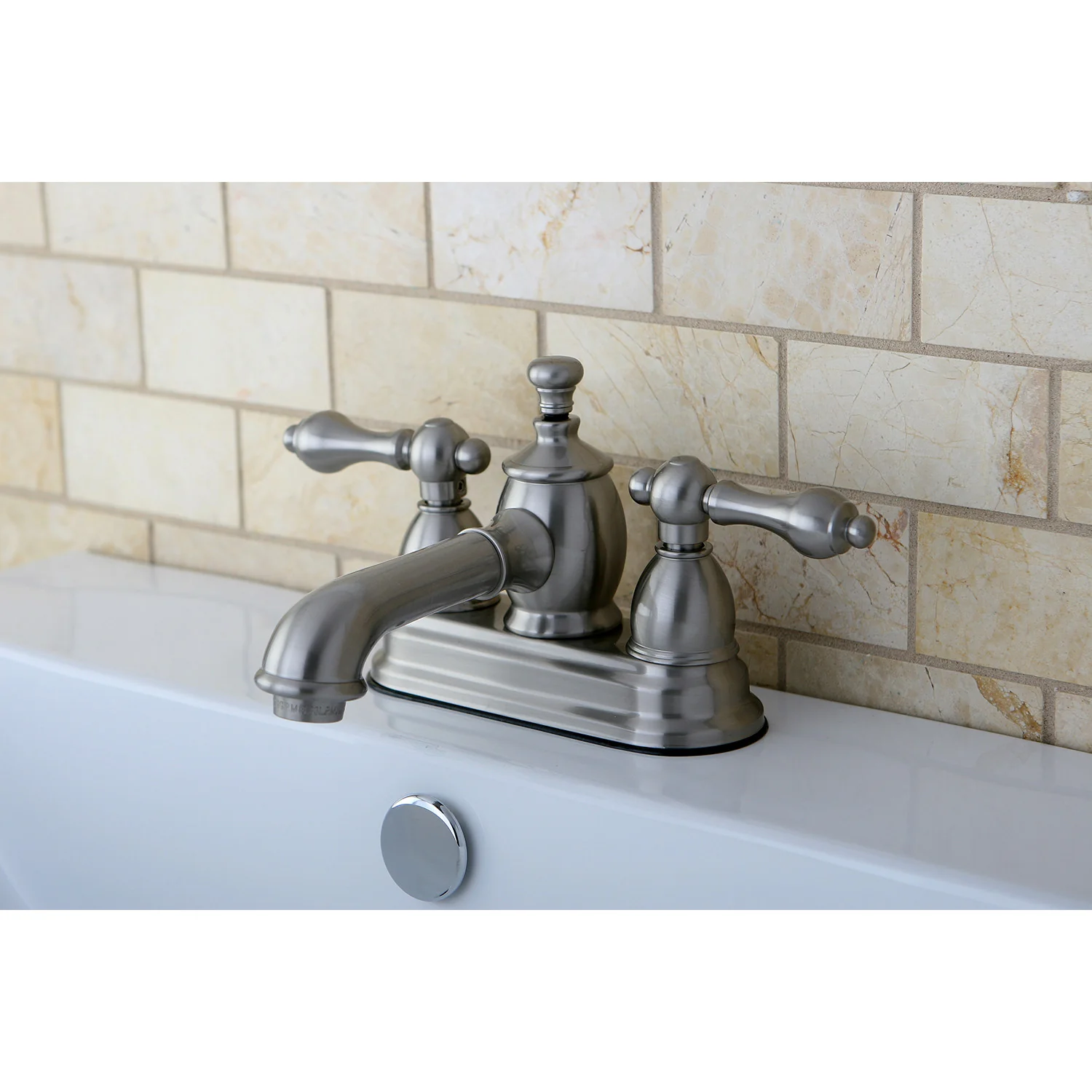 Kingston Tulare KS7008AL - English Country Double-Handle 3-Hole Deck Mount 4-Inch Centerset Bathroom Faucet with Brass Pop-Up, Brushed Nickel - Image 2