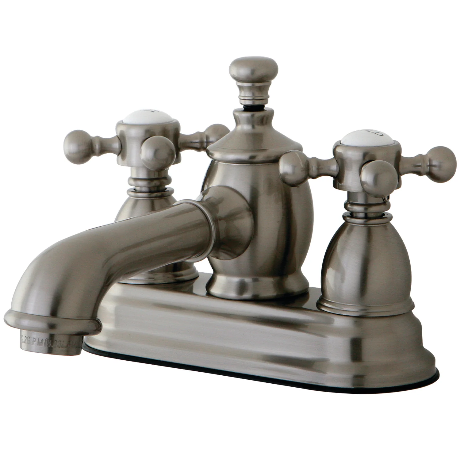 Kingston Tulare KS7008BX - English Country Double-Handle 3-Hole Deck Mount 4-Inch Centerset Bathroom Faucet with Brass Pop-Up, Brushed Nickel