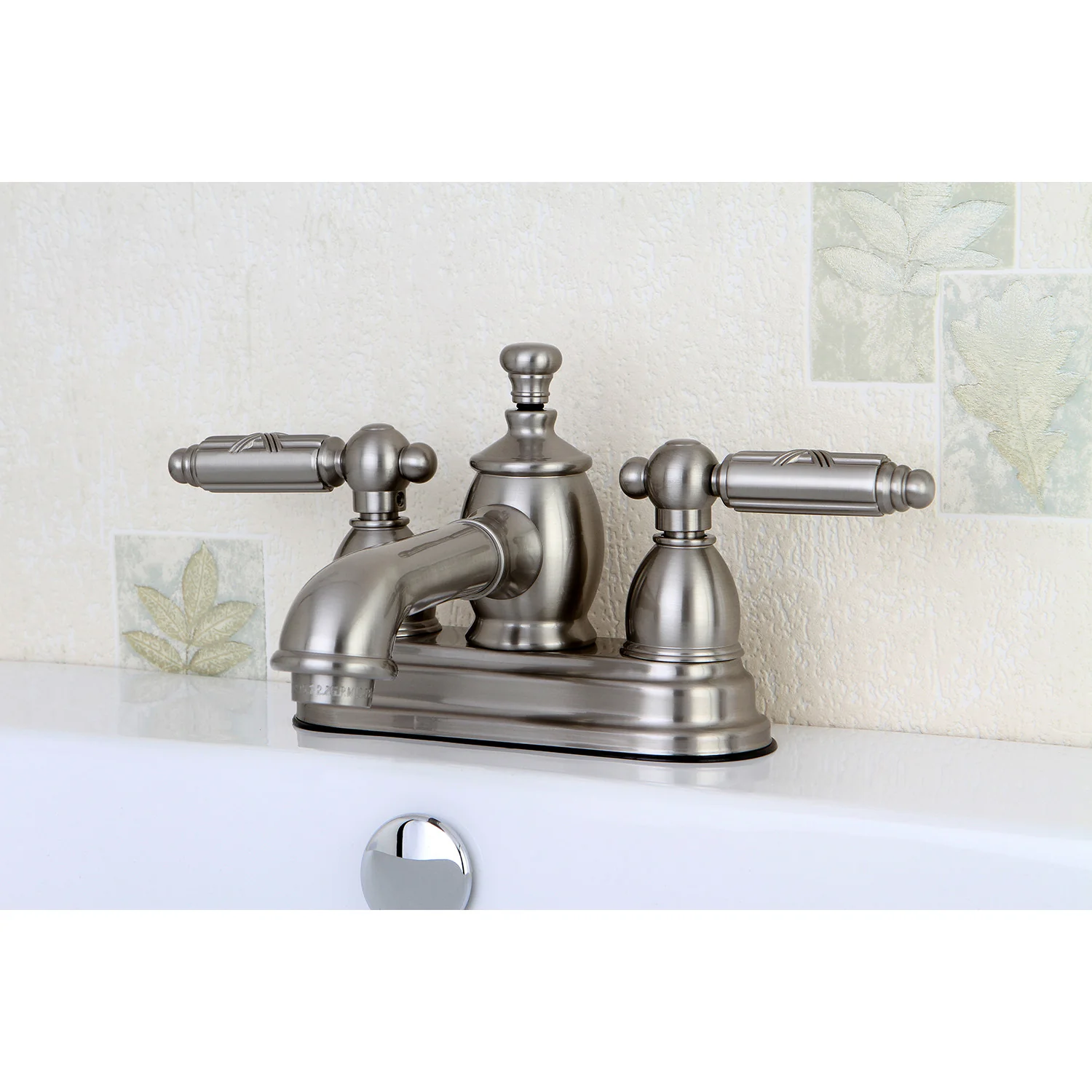 Kingston Tulare KS7008GL - Georgian Double-Handle 3-Hole Deck Mount 4-Inch Centerset Bathroom Faucet with Brass Pop-Up, Brushed Nickel - Image 2