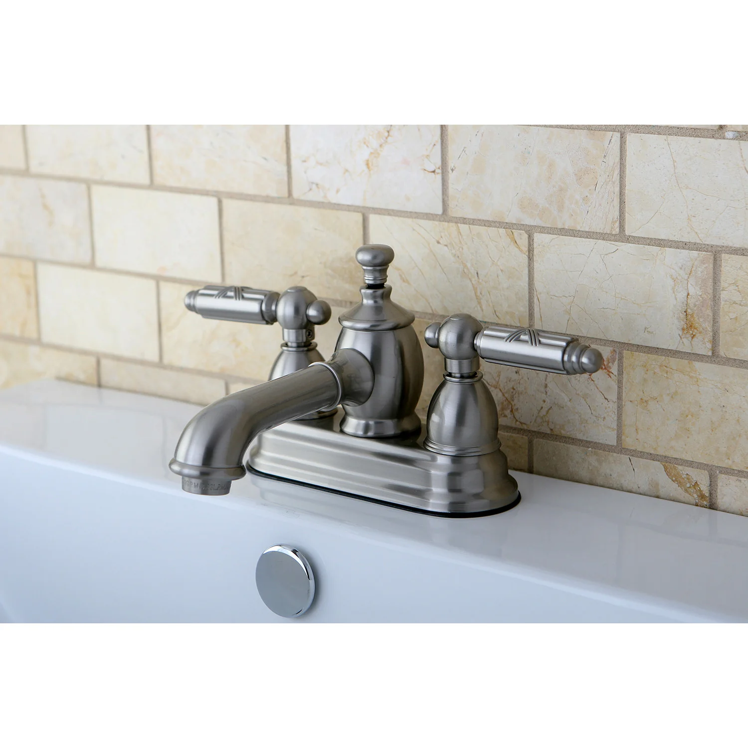 Kingston Tulare KS7008GL - Georgian Double-Handle 3-Hole Deck Mount 4-Inch Centerset Bathroom Faucet with Brass Pop-Up, Brushed Nickel - Image 3