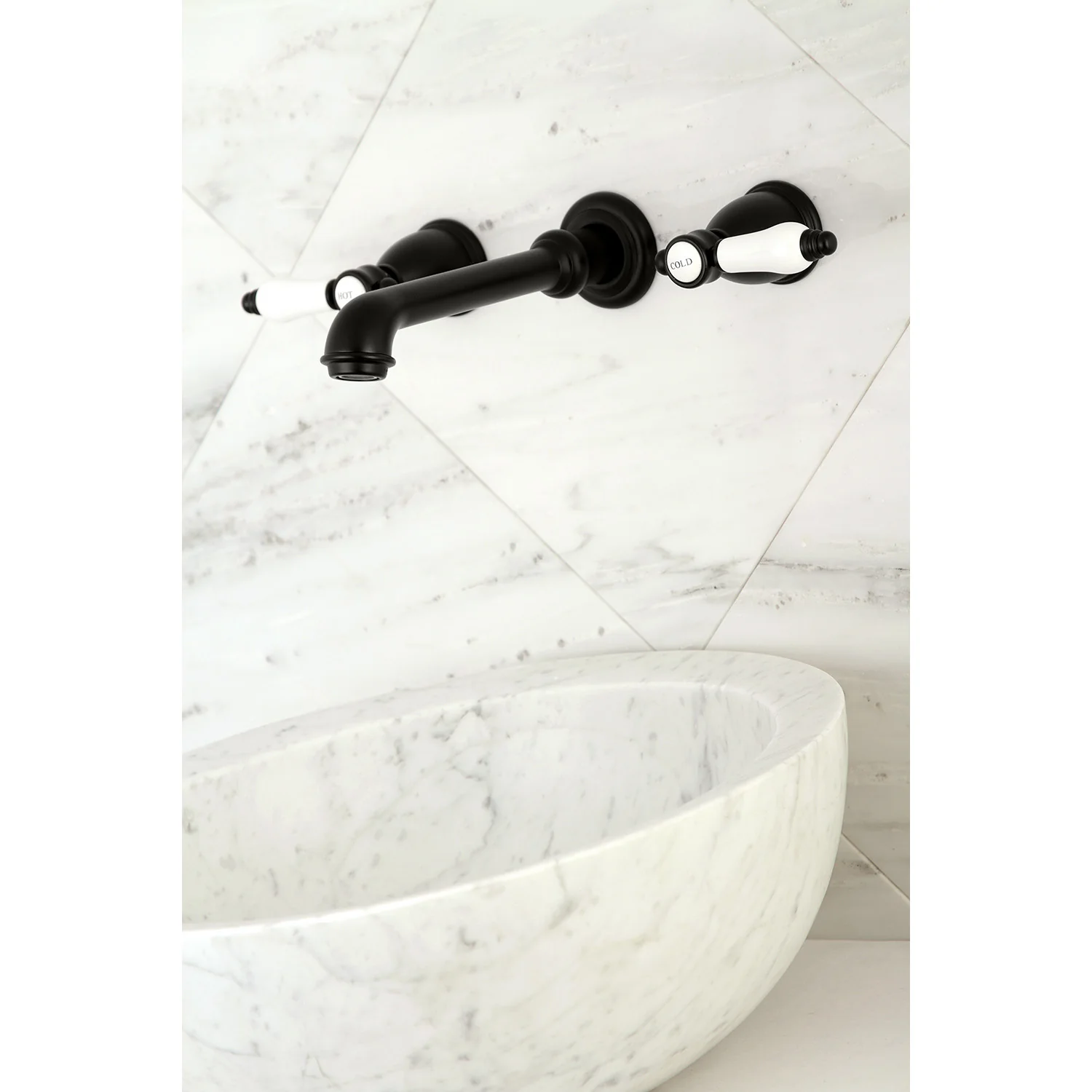 Kingston Tulare KS7120BPL - Bel-Air Double-Handle 3-Hole Wall Mount Bathroom Faucet, Matte Black - Image 2